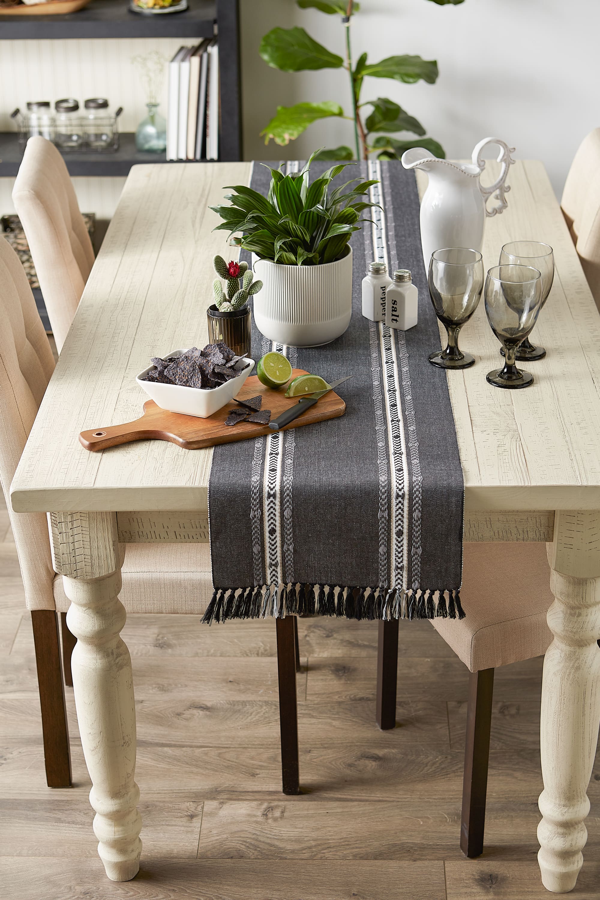 DII® 108" Dobby Striped Fringe Ribbed Table Runner