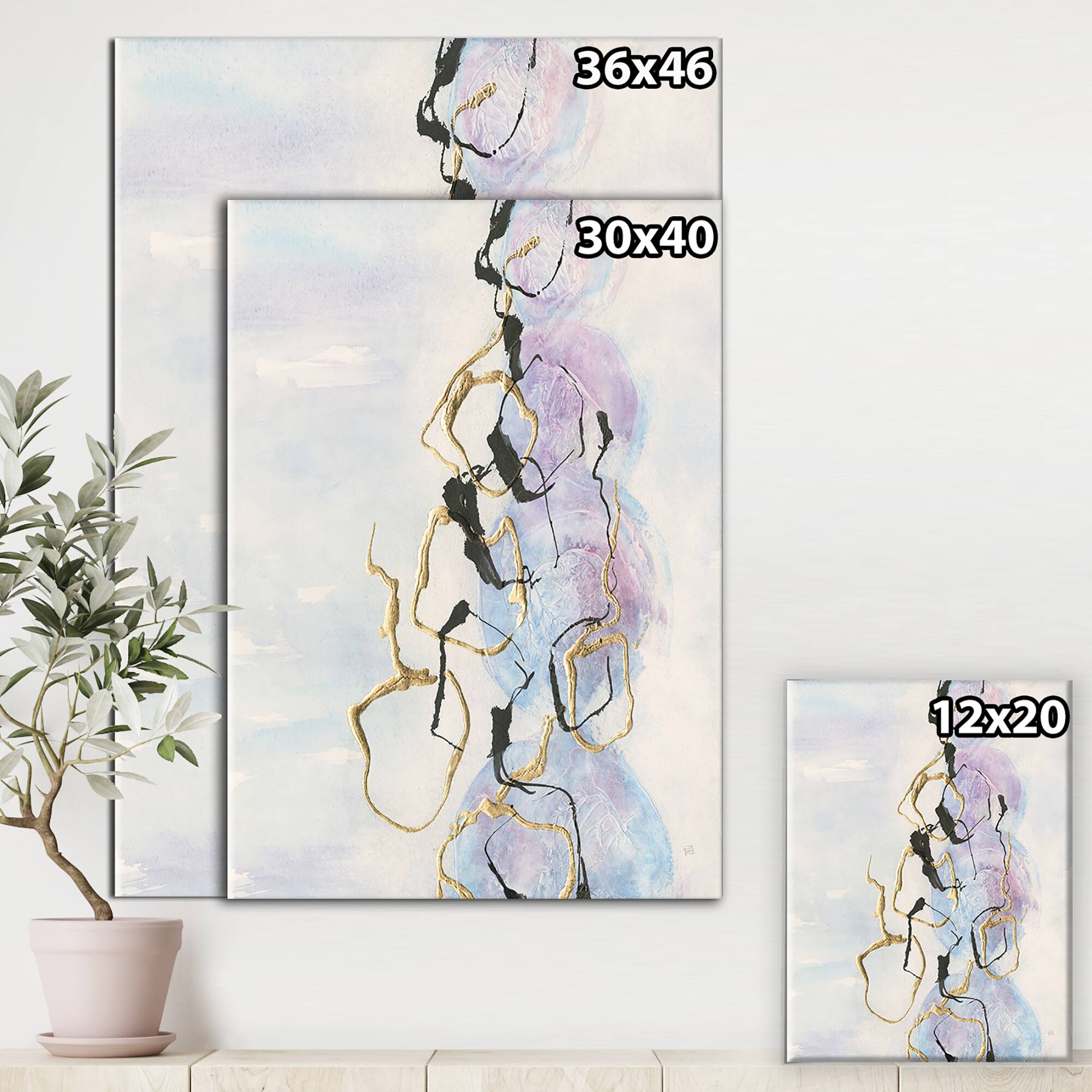Designart - Gold Lines on Pastel I - Modern Glam Gallery-wrapped Canvas