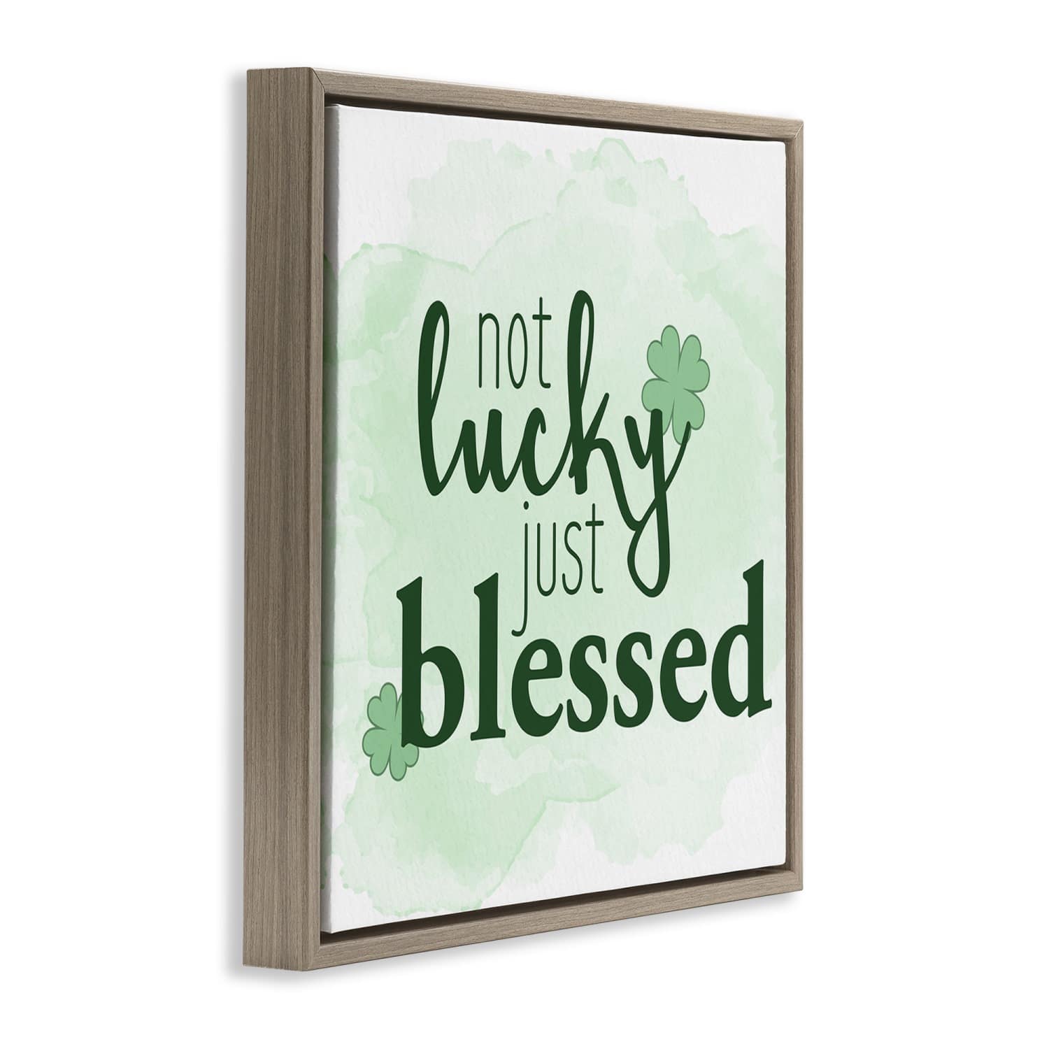 Stupell Industries Just Blessed Green Shamrocks Floater Framed Art