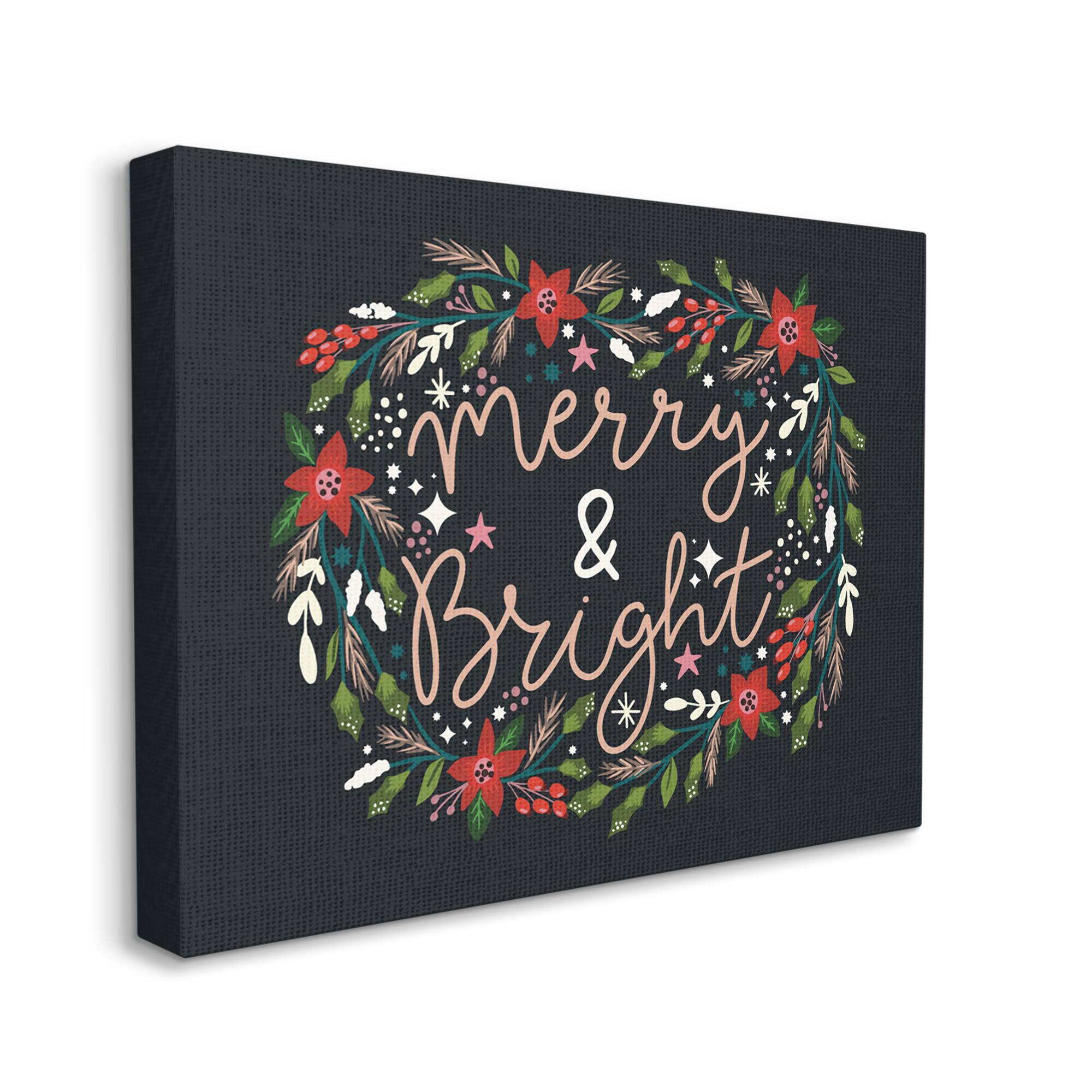 Stupell Industries Merry & Bright Poinsettia Wreath Canvas Wall Art