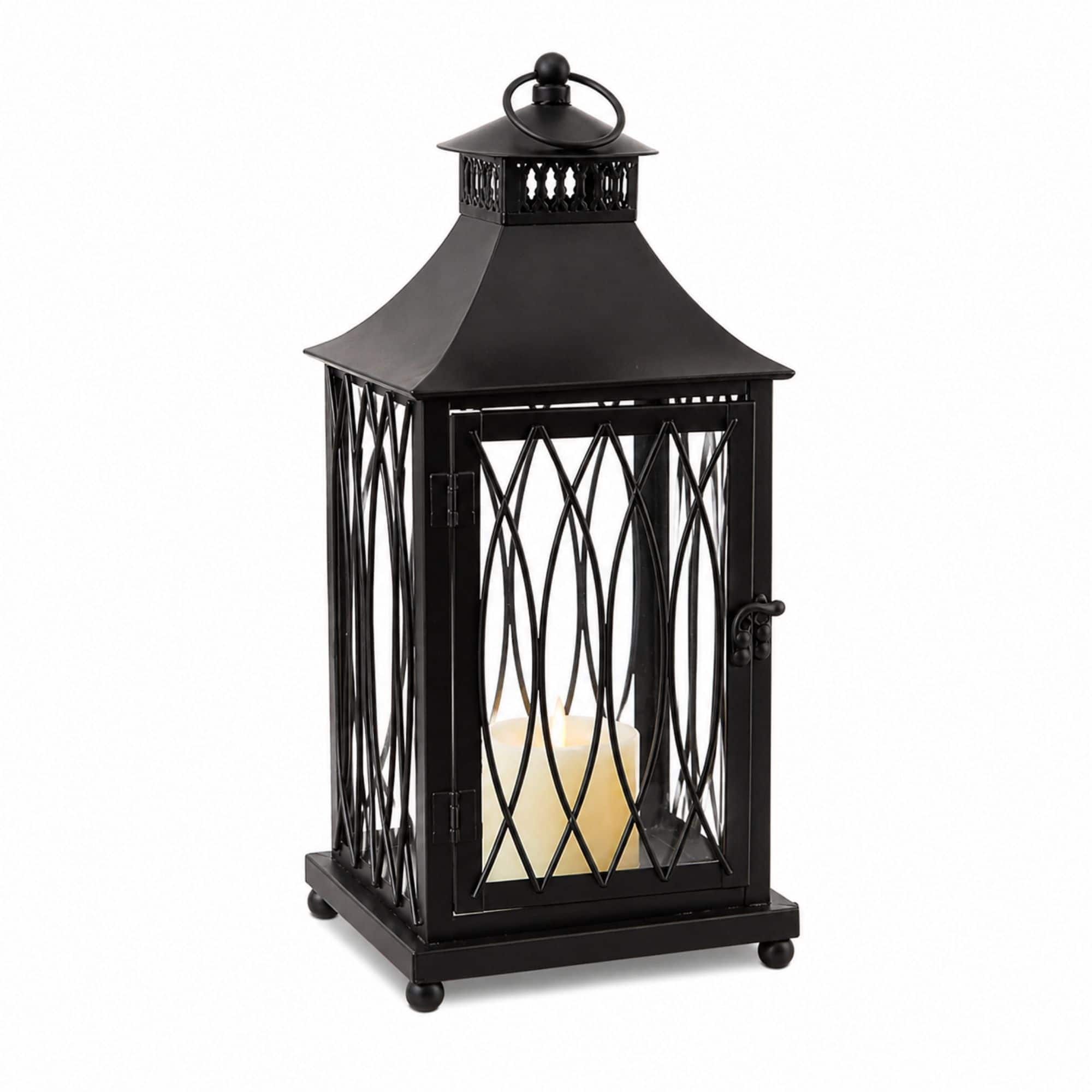 Contemporary Black Metal Lantern Set, 11", 16" & 23"