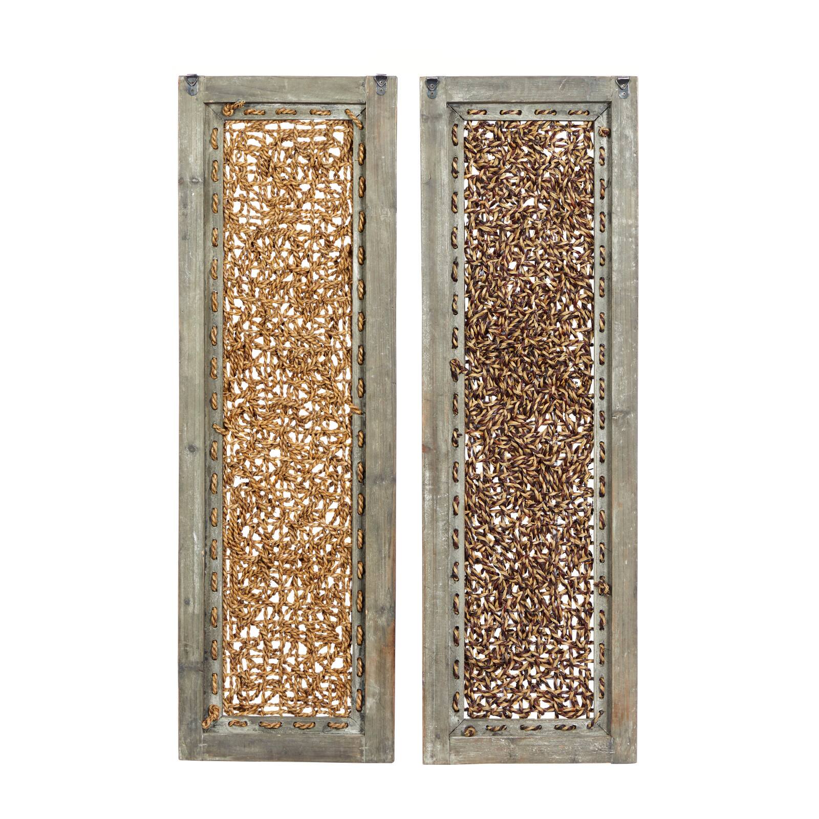 Brown Seagrass & Wood Abstract Wall Décor Set