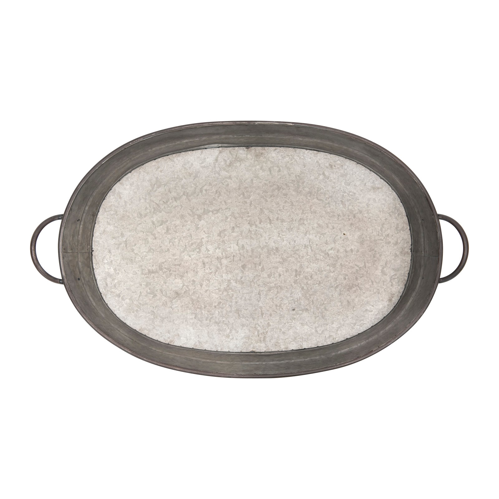 Hello Honey® 34'' Gray Oval Distressed  Galvanized Metal Tray with Handles