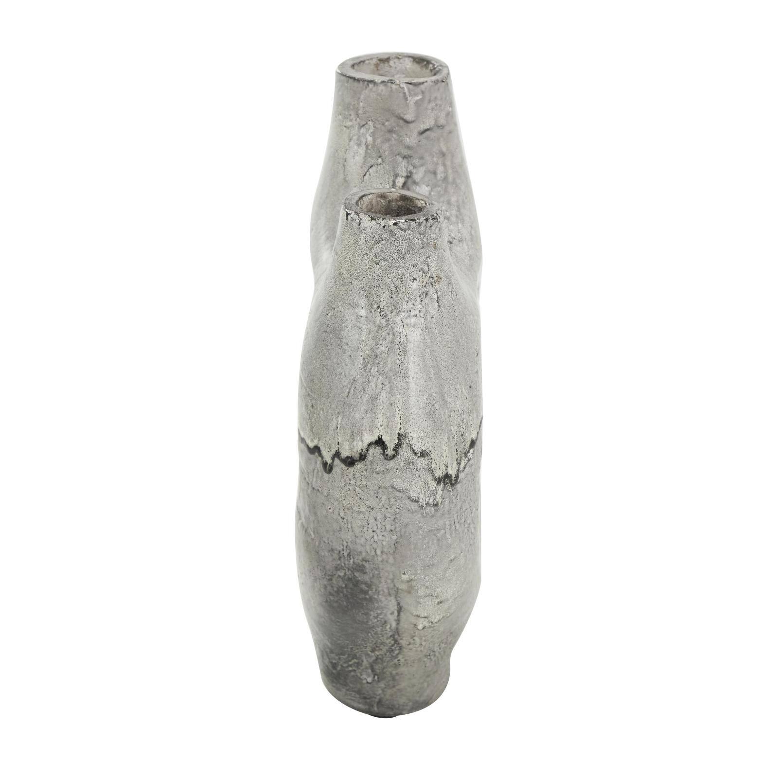 Gray Paper Mache Abstract Circular Vase with Dual Openings