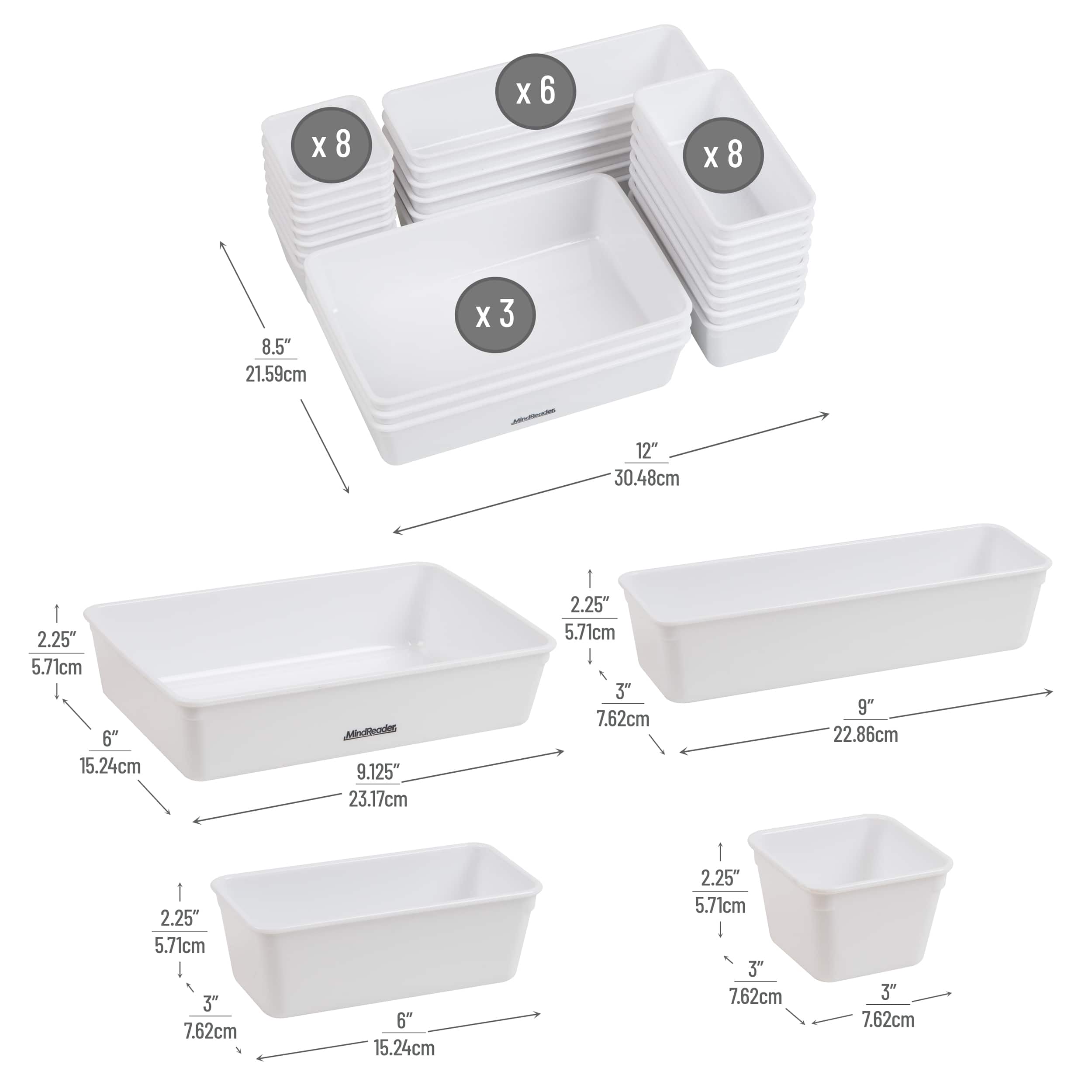 Mind Reader 25-Piece Drawer Organizer Set, Storage Trays, White