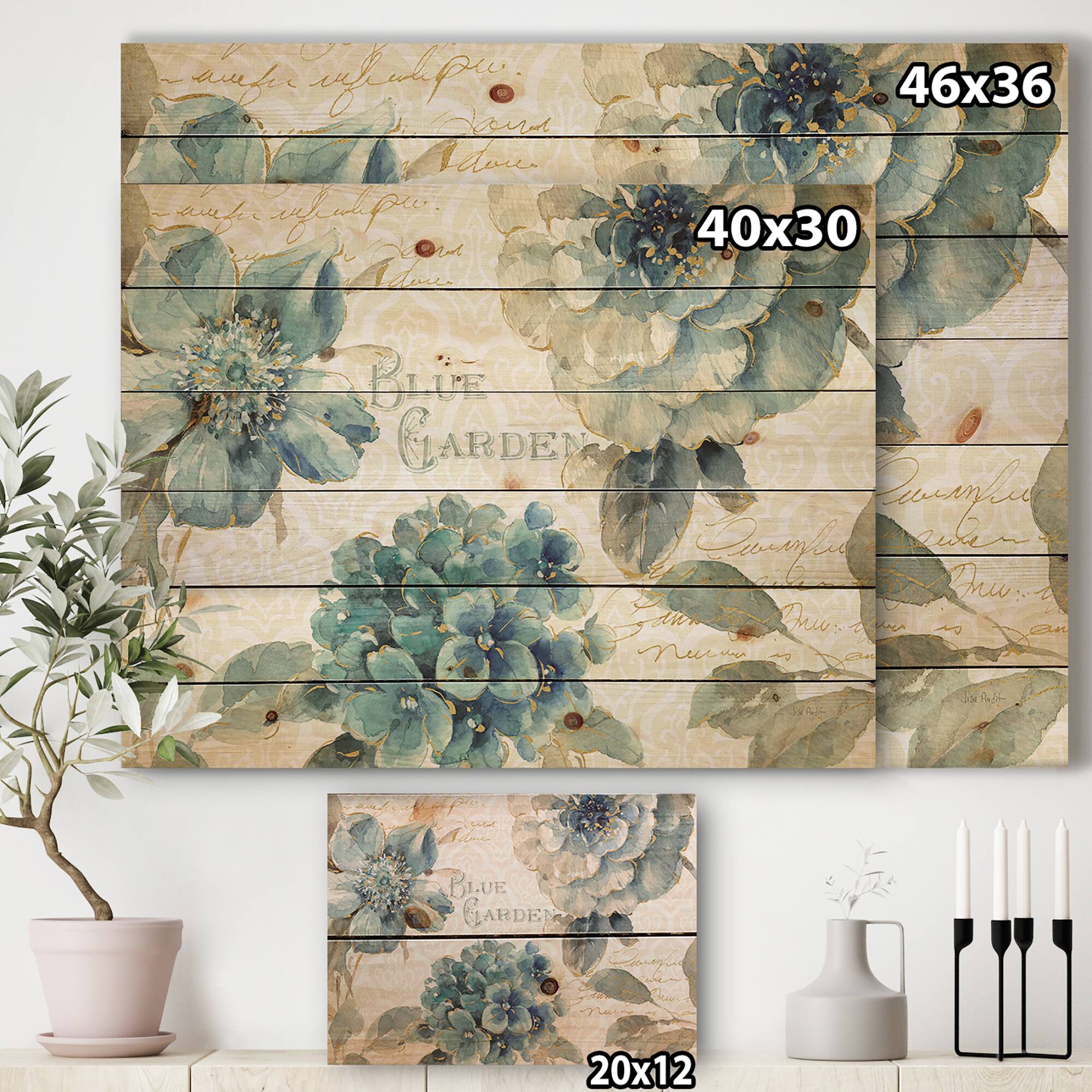 Designart - My Greenhouse Cottage Flowers I - Farmhouse Print on Natural Pine Wood