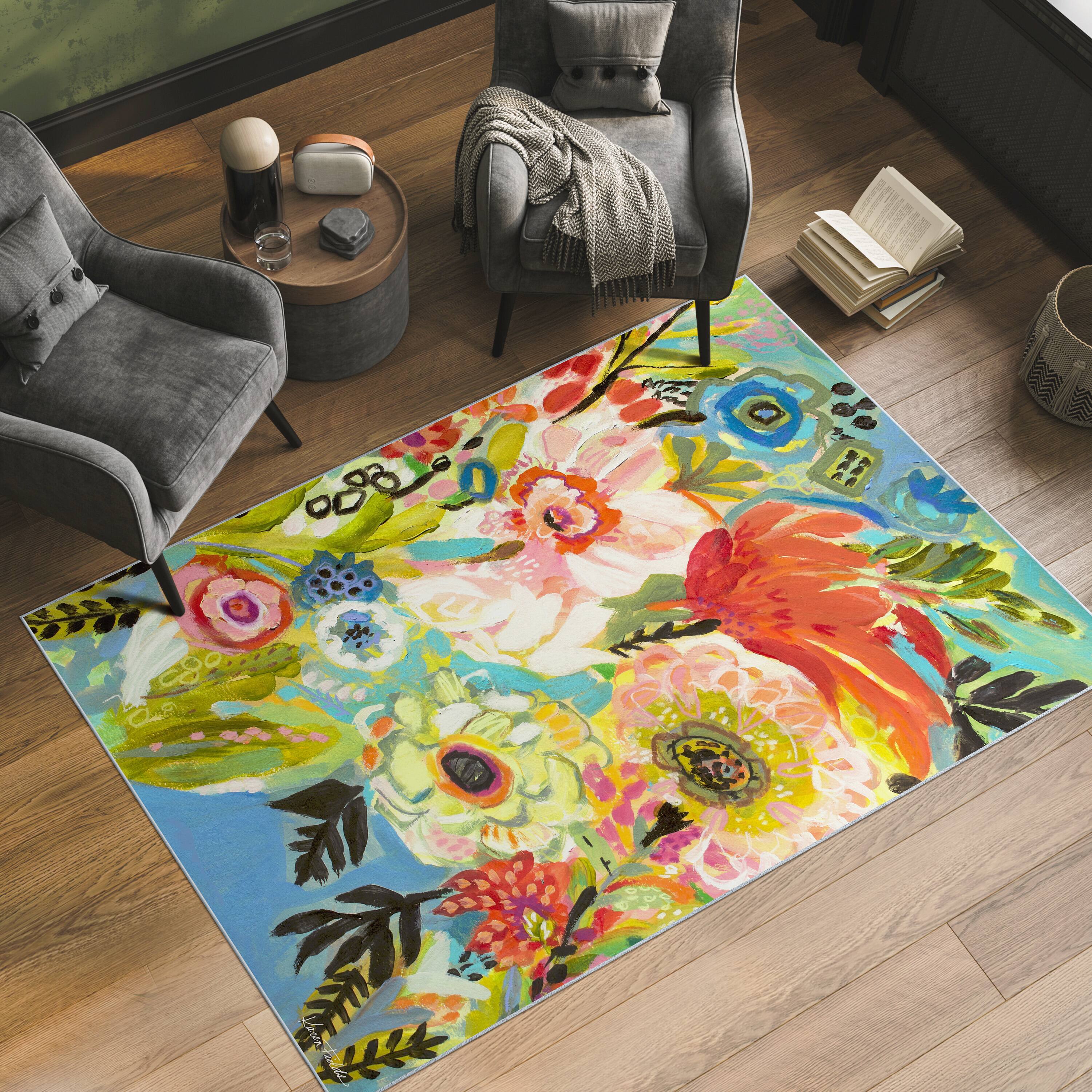 Empire Art Direct 5ft. x 7.5ft. Secret Garden Floral III B Tapis D'Art Washable Area Rug