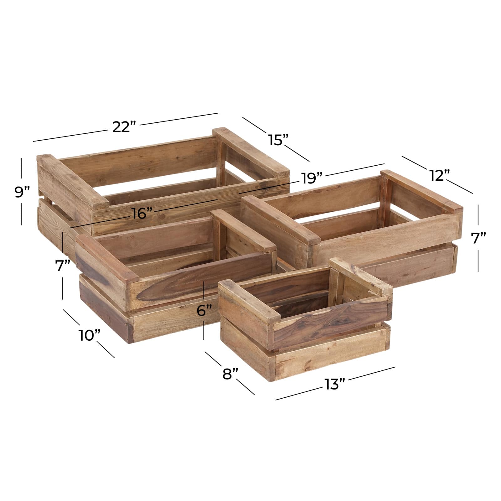 Set of 4 Brown Mahogany Farmhouse Storage Basket, 22" x 15" x 9"