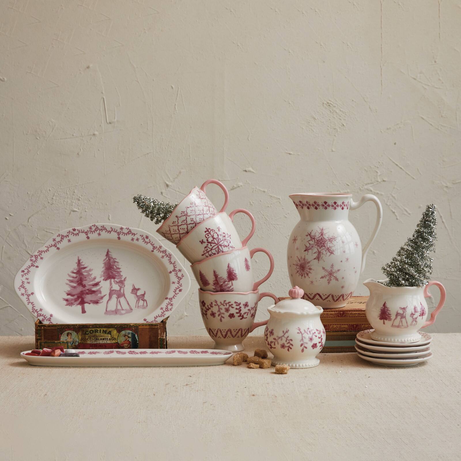 Hello Honey® 2qt. Pink & Cream Snowflake Stoneware Pitcher