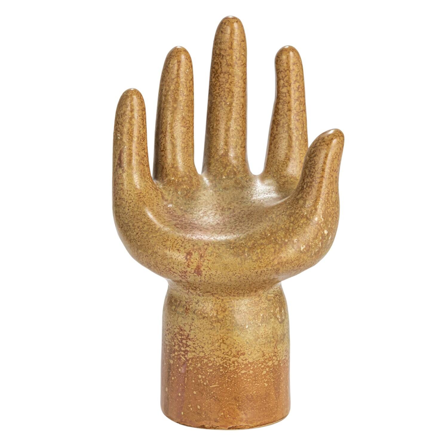 Hello Honey® 8.5" Brown Decorative Stoneware Hand with Reactive Glaze & Footed Base