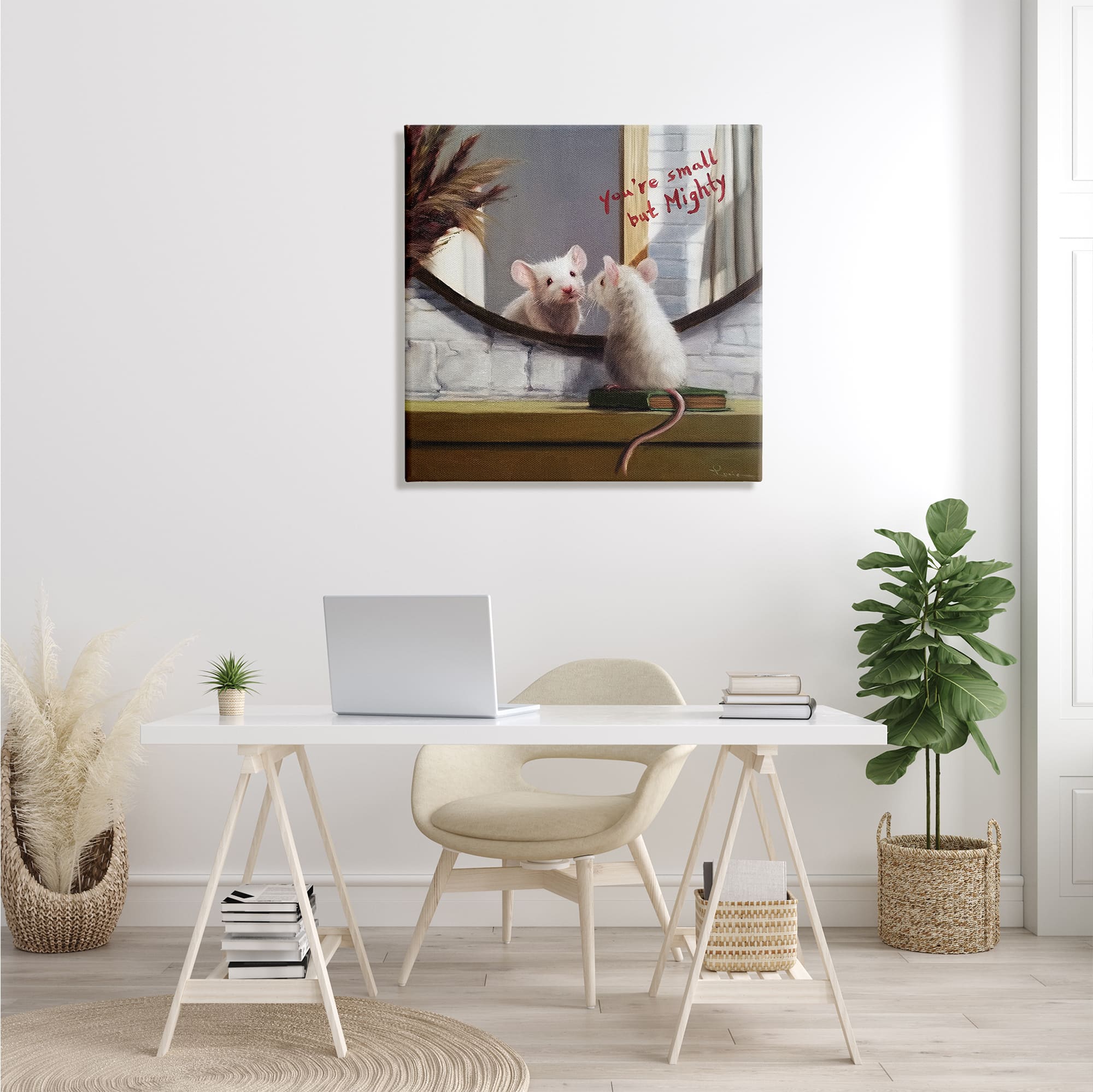 Stupell Industries Small but Mighty Sentiments Adorable Mouse in Mirror Canvas Wall Art