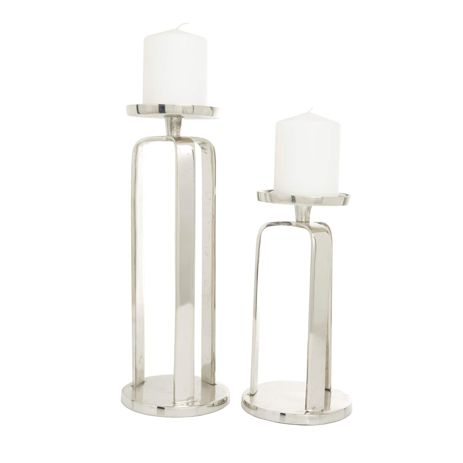 Silver Aluminum Modern Candle holder 14",10"