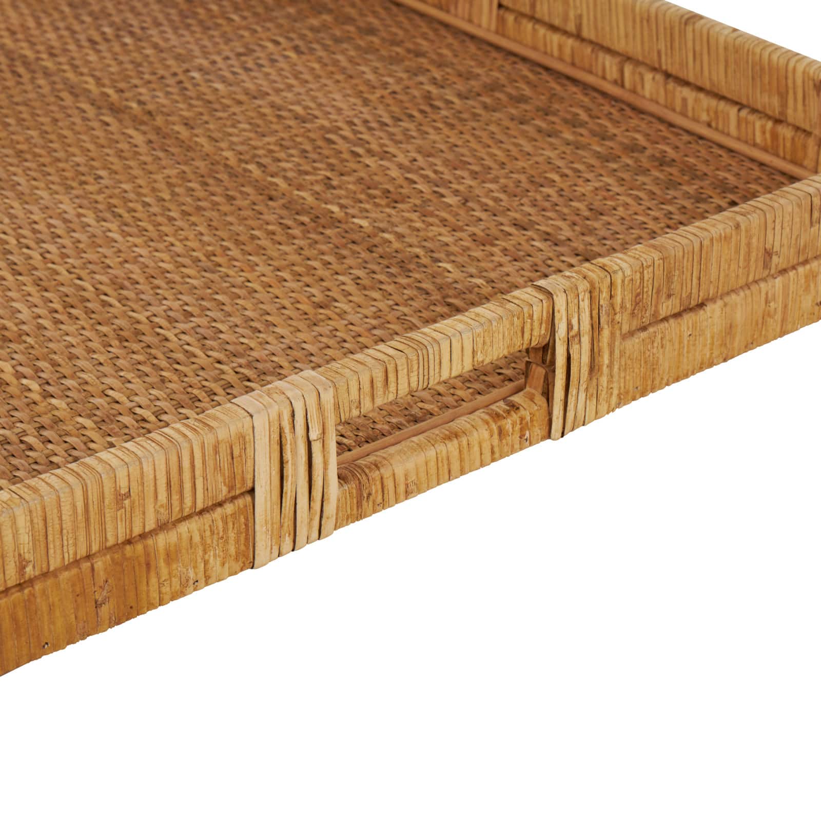 23" x 22" Brown Handmade Woven Rattan Living Room Décor Tray with Slot Handles