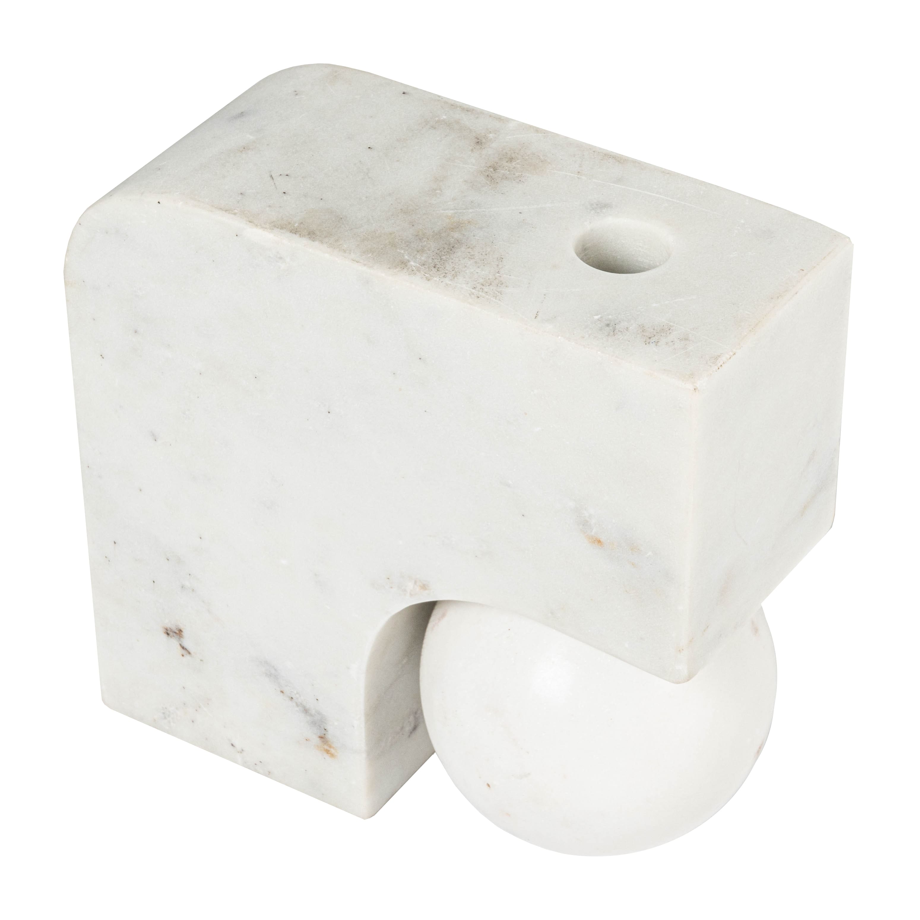 Hello Honey® 7" White Modern Marble Pillar & Taper Candle Holder Vase with Ball