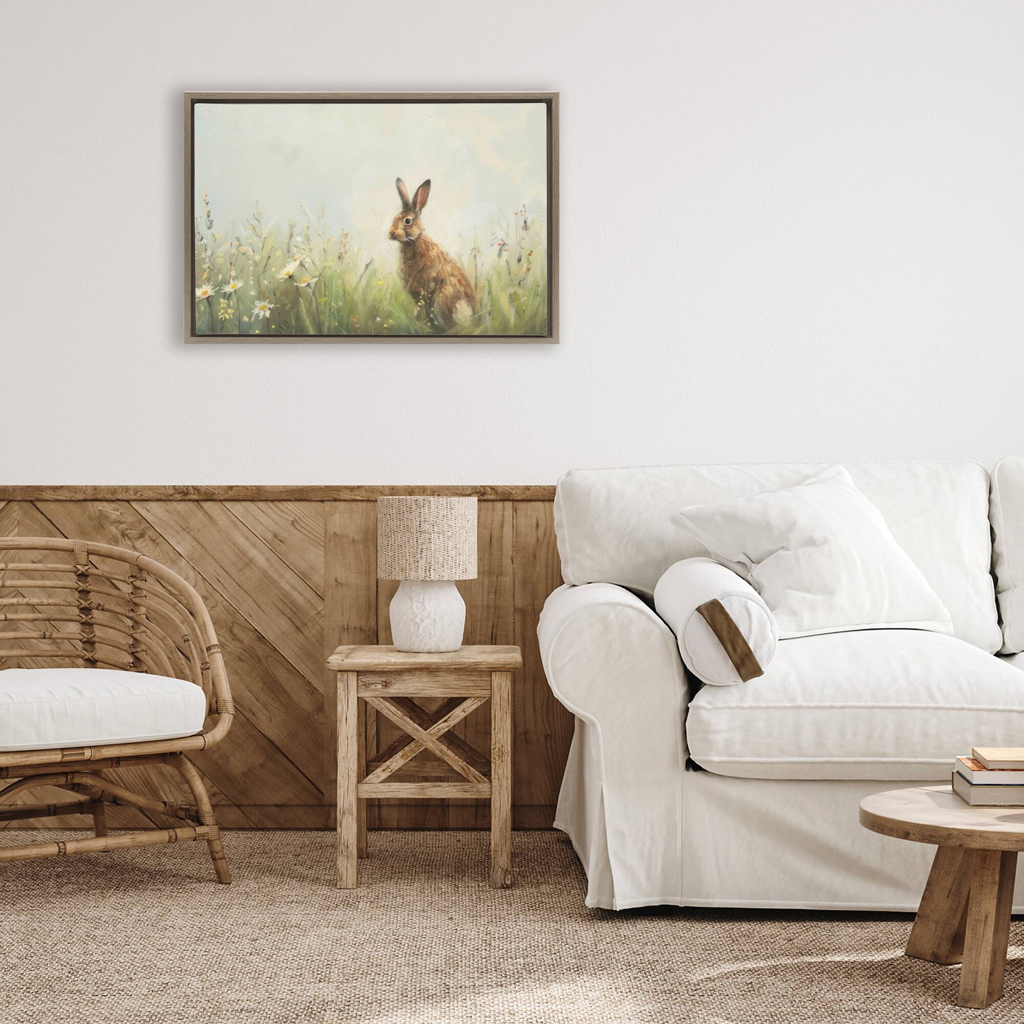 Stupell Industries Brown Rabbit with Daisies Floating Frame Wall Art