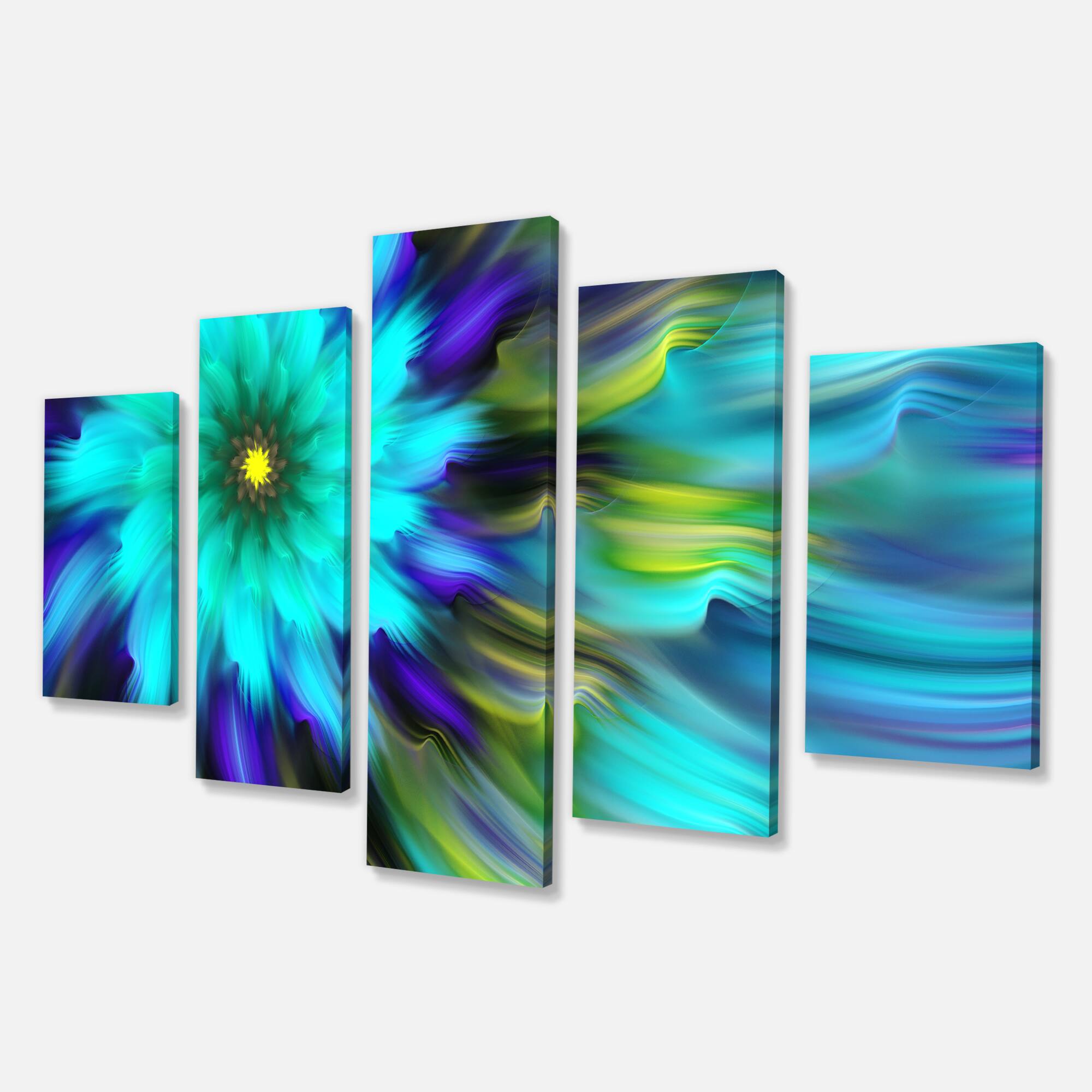 Designart - Massive Blue Green Fractal Flower - Large Floral Canvas Art Print