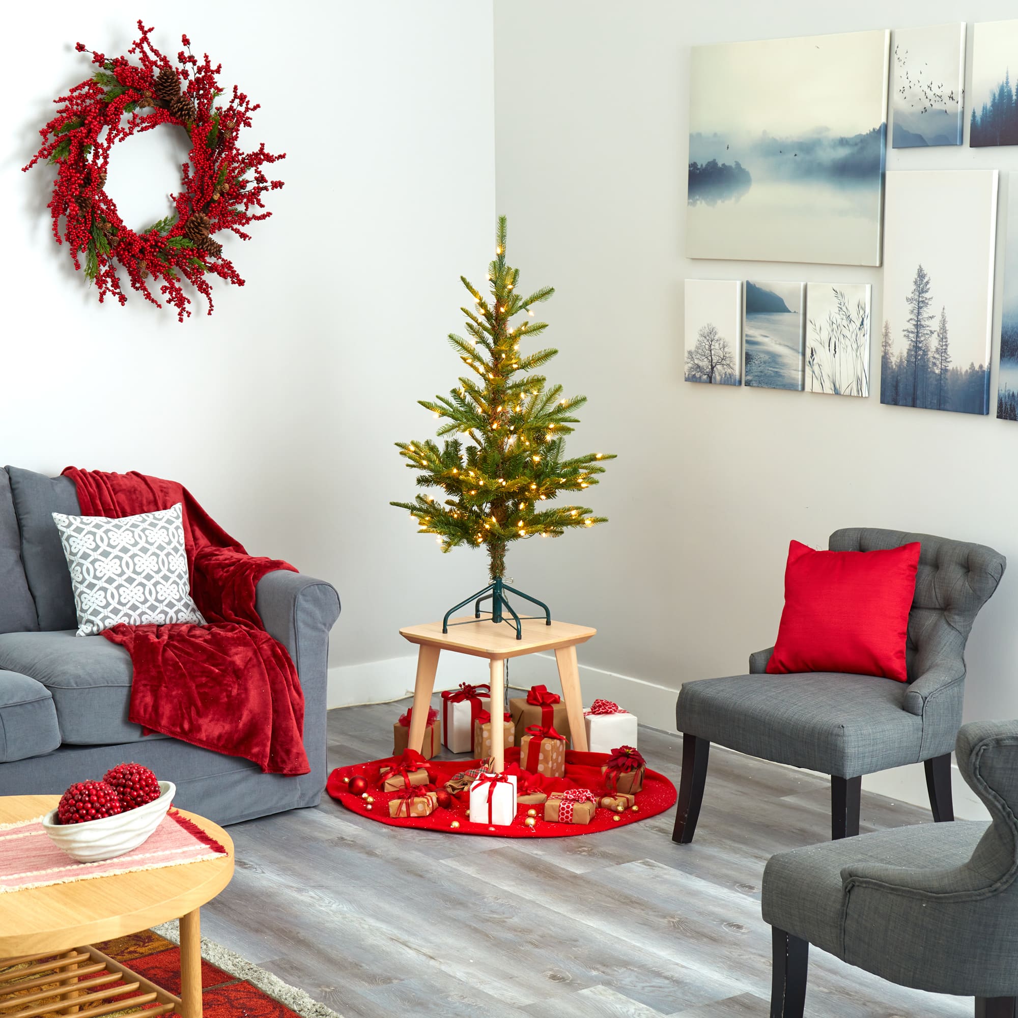 4ft. Pre-Lit Layered Washington Spruce Artificial Christmas Tree, Clear Lights