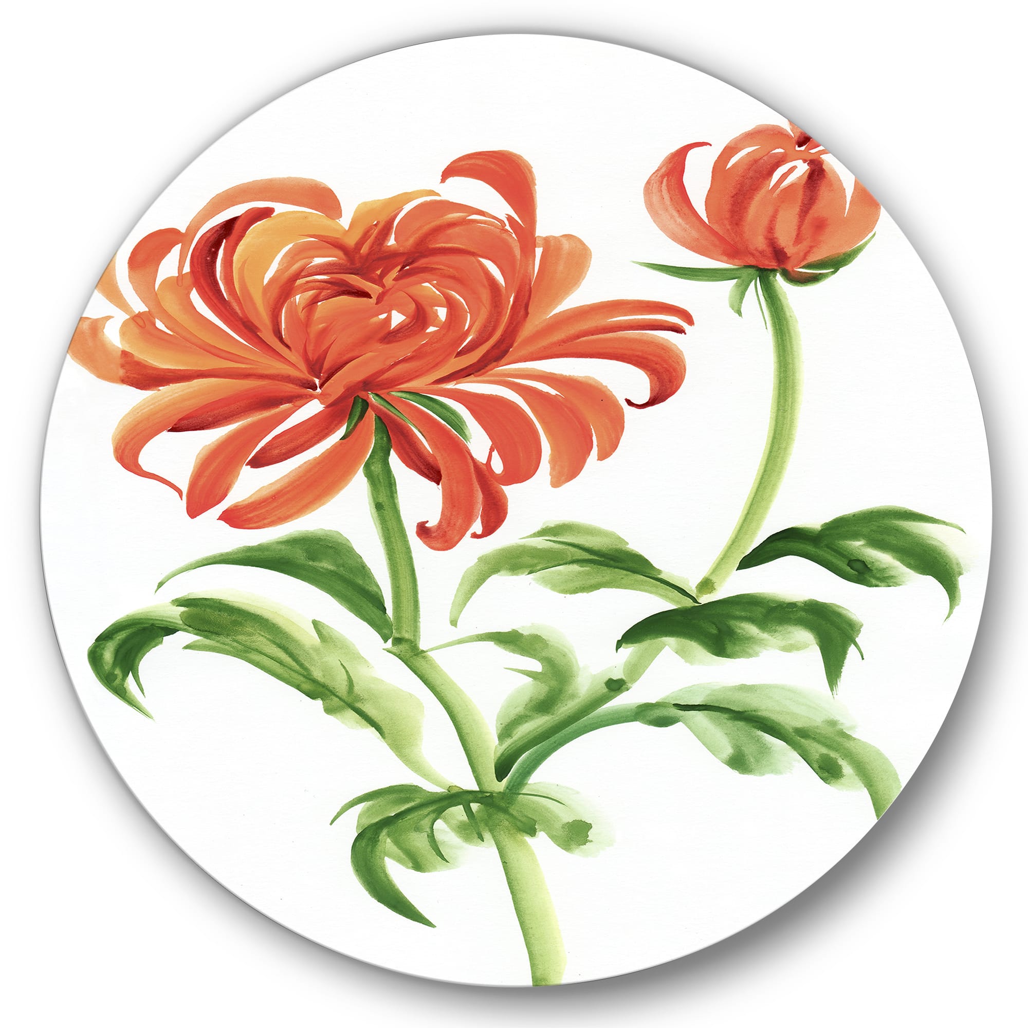 Designart - Vintage Orange Chrysanthemum Flower - Traditional Metal Circle Wall Art
