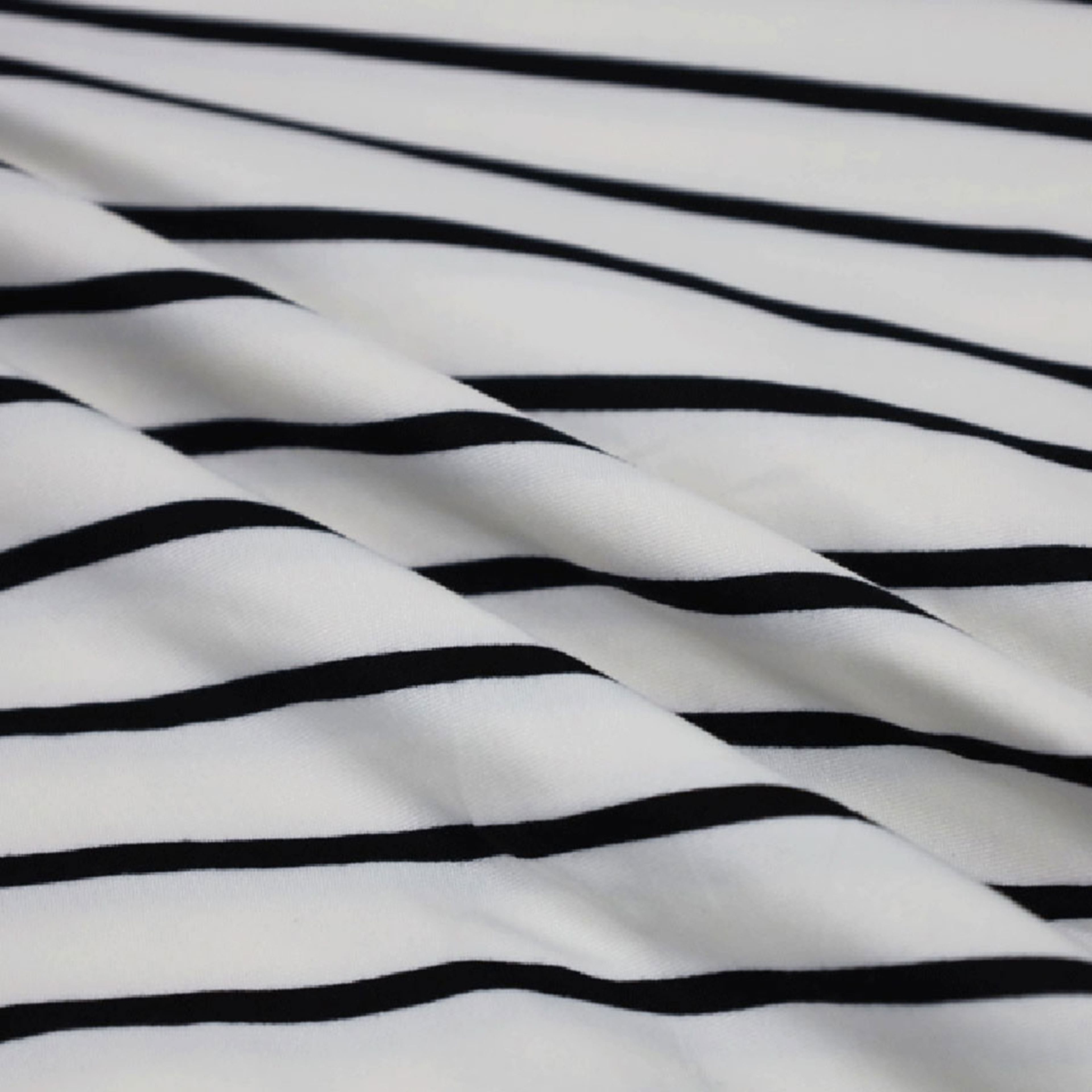 Fabric Merchants Black & White Stripes Double Brushed 4-Way Stretch Fabric