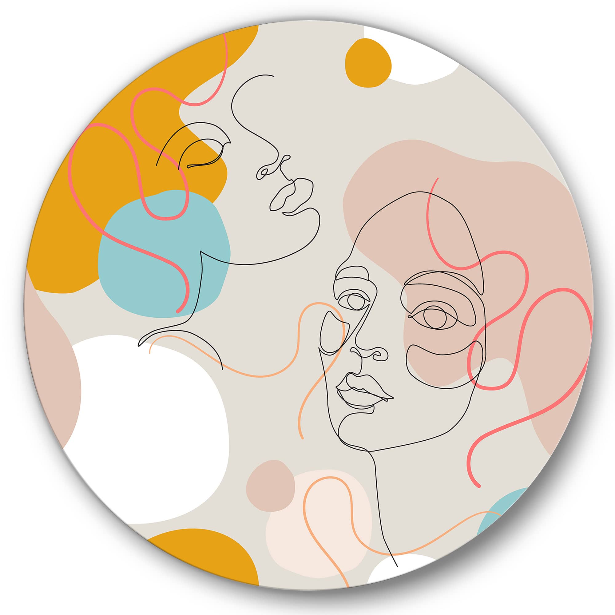 Designart - Minimal One Line Portrait of Female Face II - Modern Metal Circle Wall Art