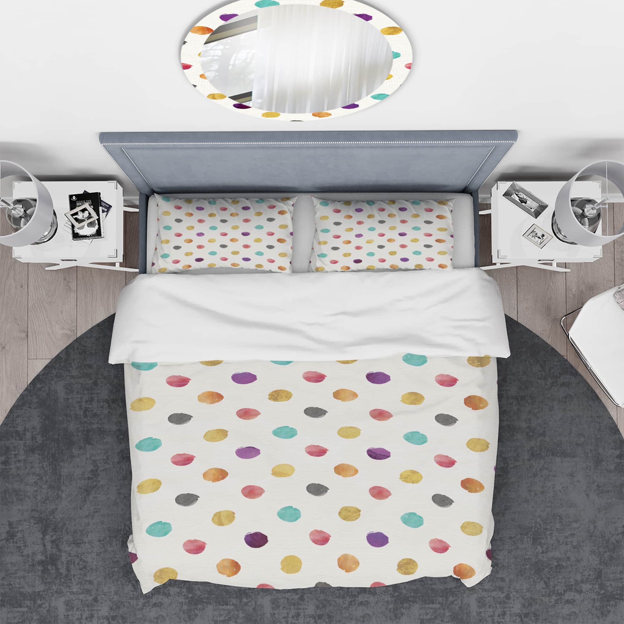 Designart 'Orange Blue and Purple Polka Dot Pattern' Geometric Bedding Set