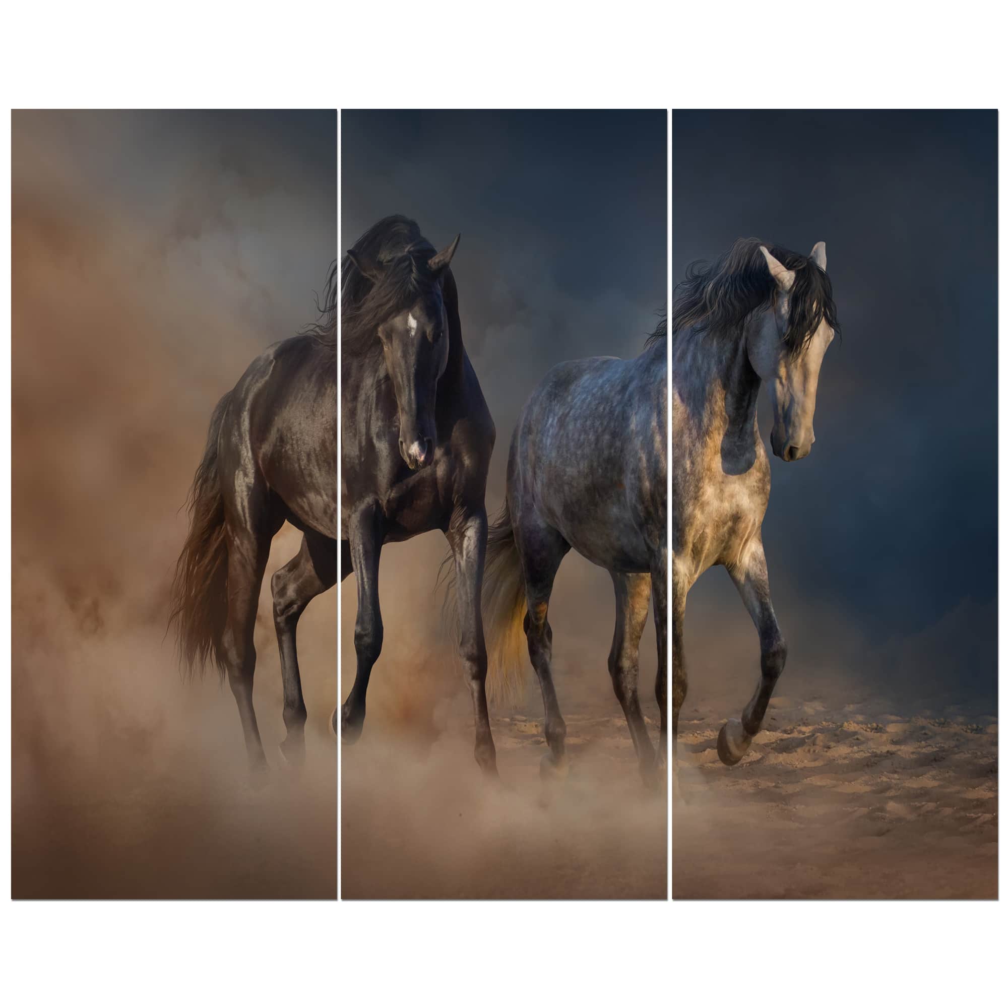 Designart - Black and white horse run - Animals photographyPrint on Wrapped Canvas set
