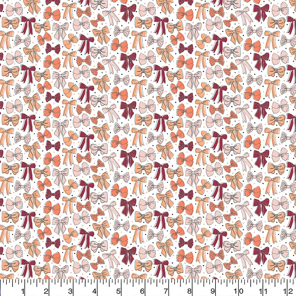 Eugene Textiles Pink Bows on White Cotton Quilting Fabric