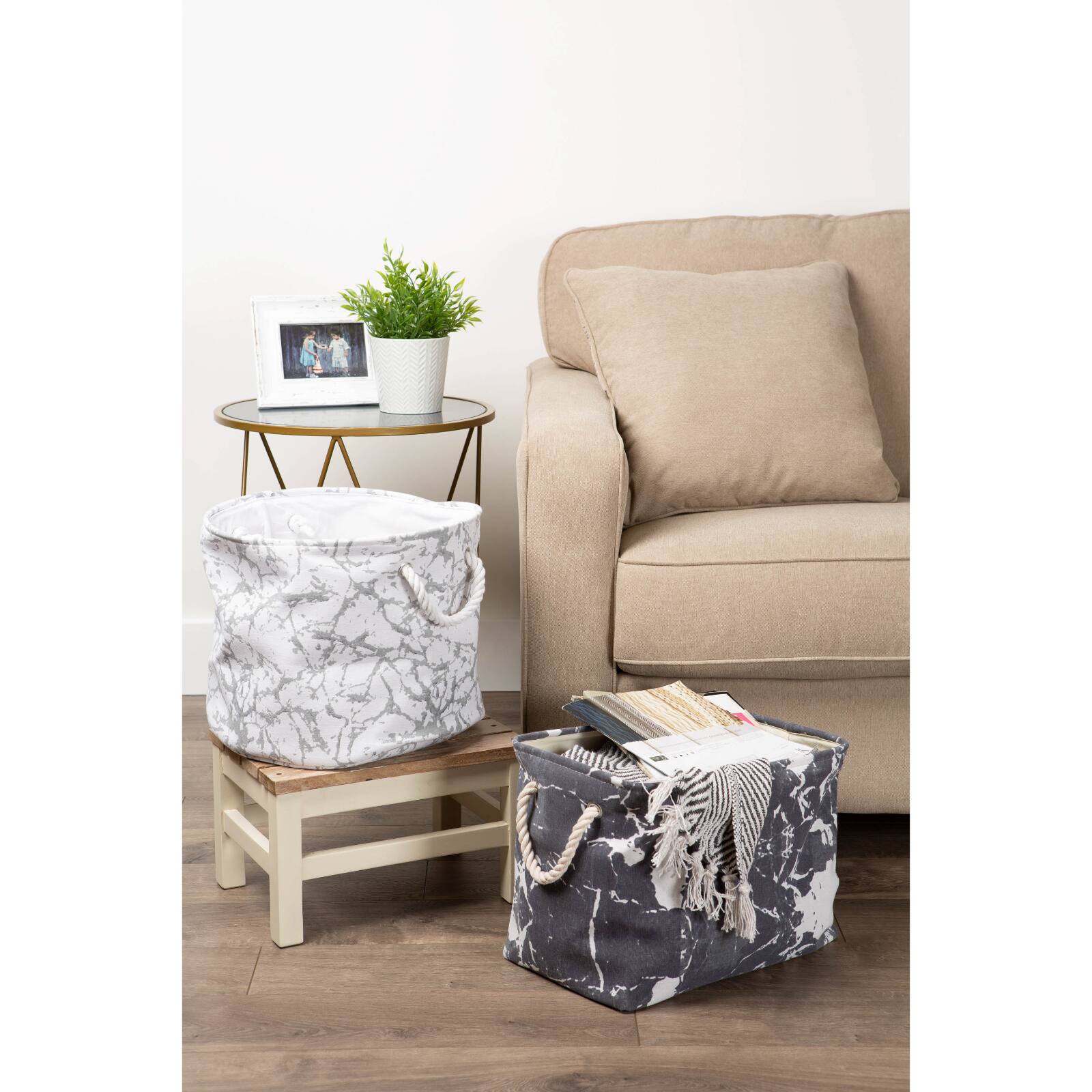 DII® Large Round Marble Black Polyester Bin