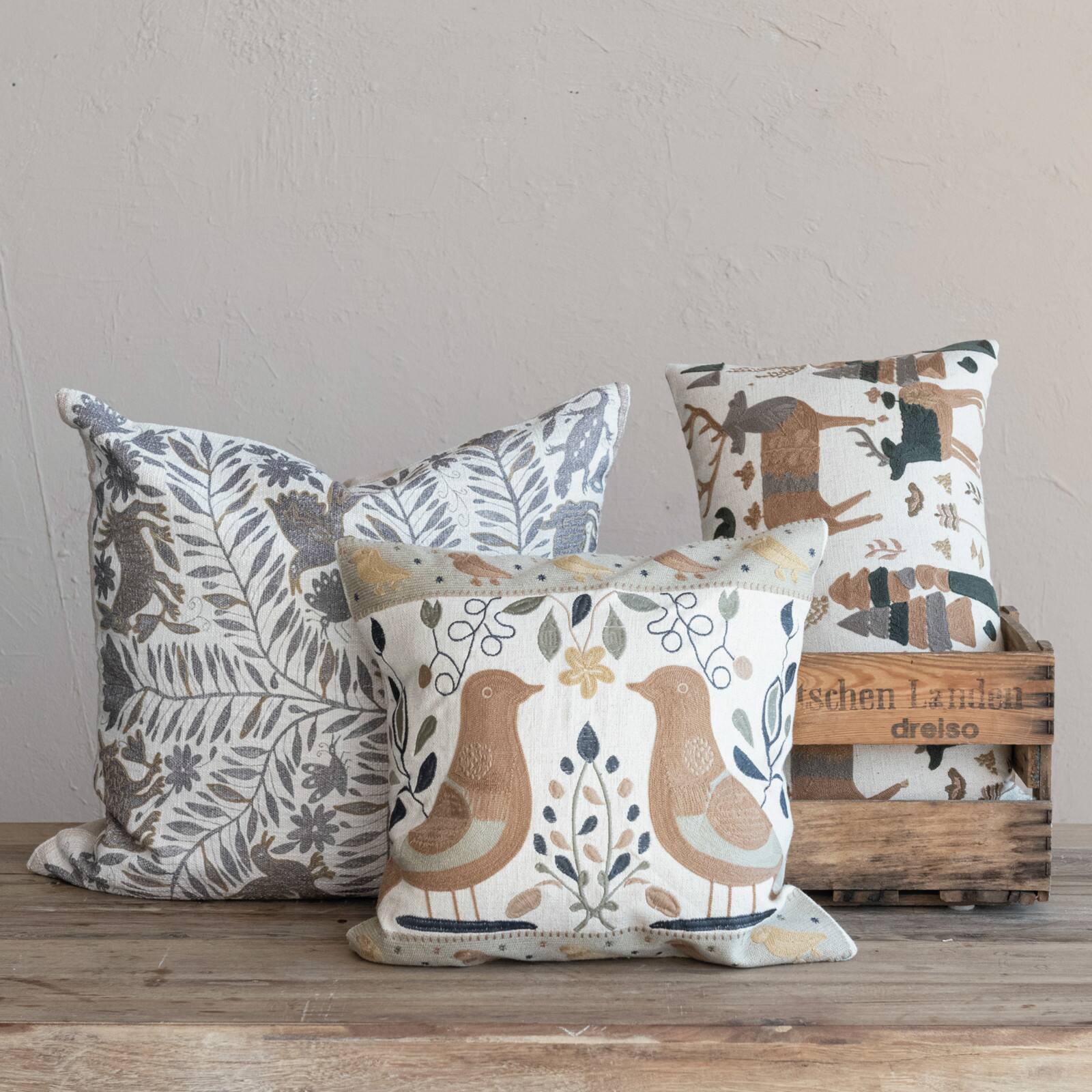 Hello Honey® 24" x 14" Embroidered Reindeer Cotton & Linen Lumbar Throw Pillow