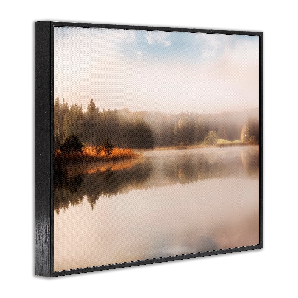 Stupell Industries Autumn Lake Misty Landscape Distant Pine Tree Forest Framed Giclee Art