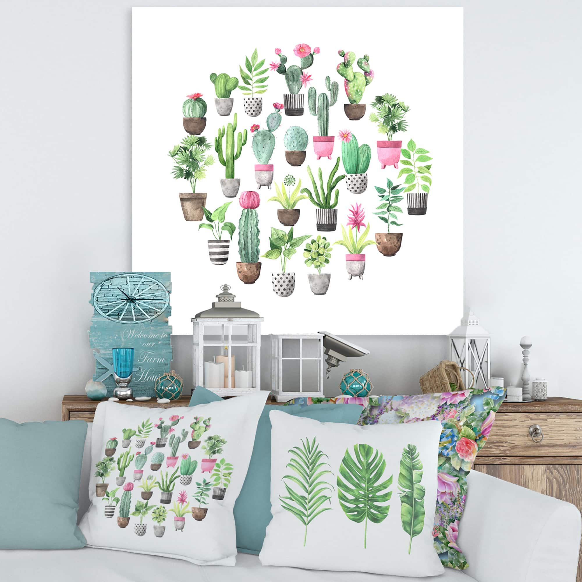 Designart - Cacti In Ceramic Pots In Gentle Tones II