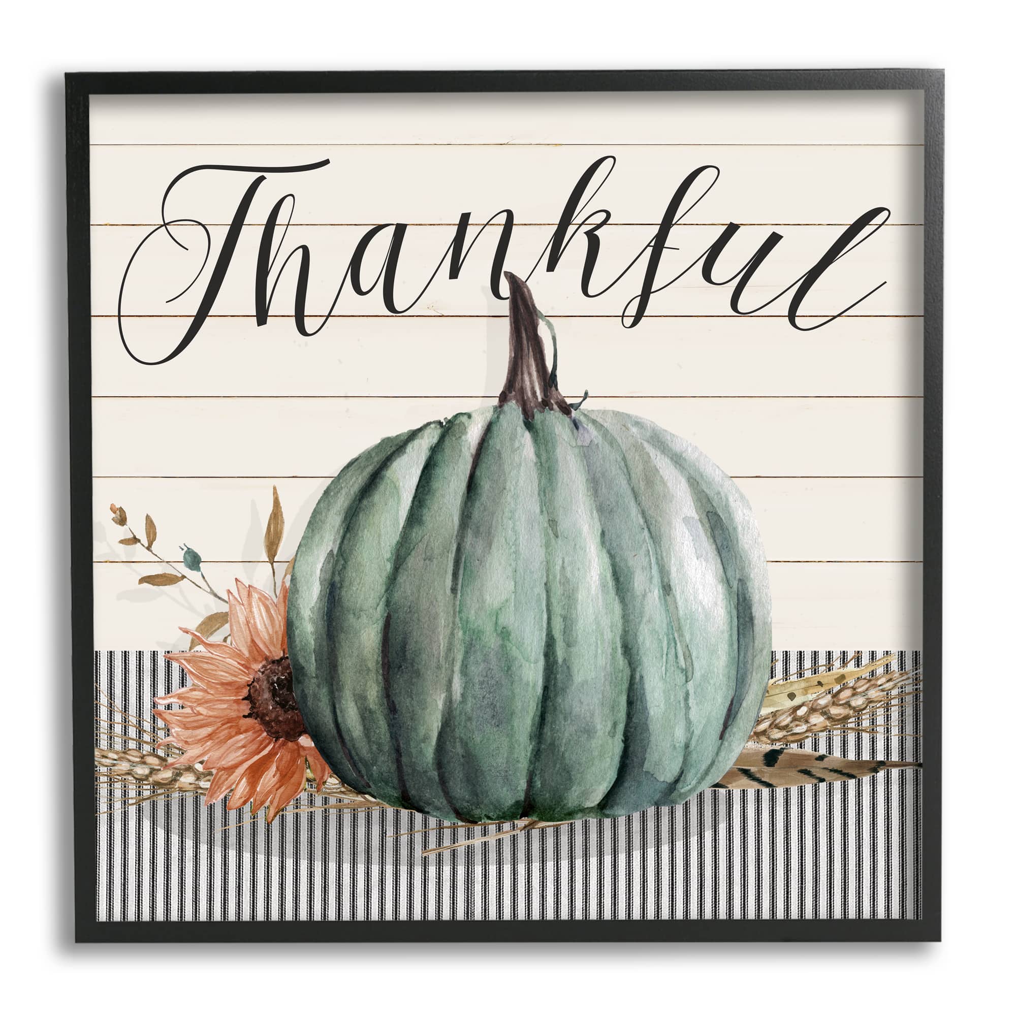 Stupell Industries Thankful Autumn Floral Pumpkin Framed Giclee Art