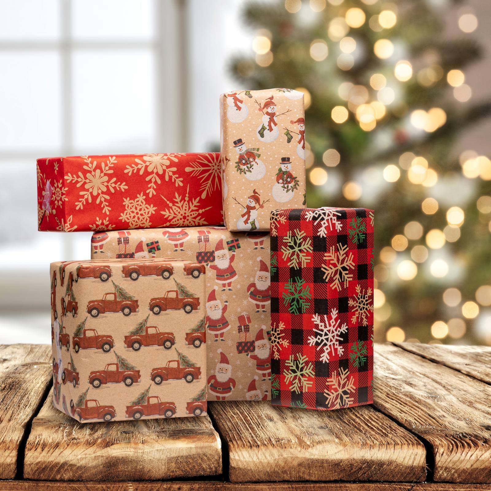 JAM Paper Christmas Kraft Gift Wrap Set, 5ct.