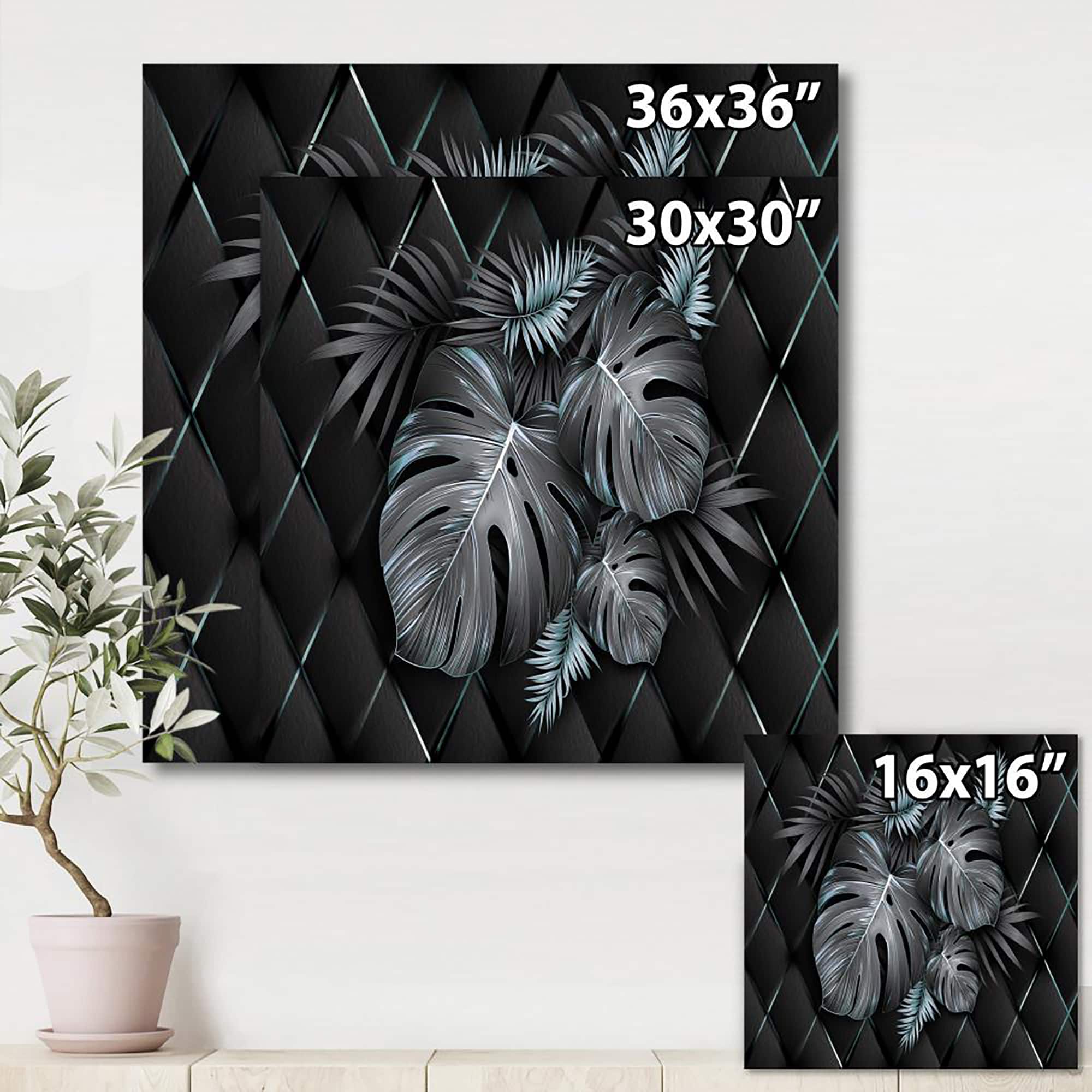 Designart - Black and Gold Tropical Leaves I - Modern Canvas Wall Art Print