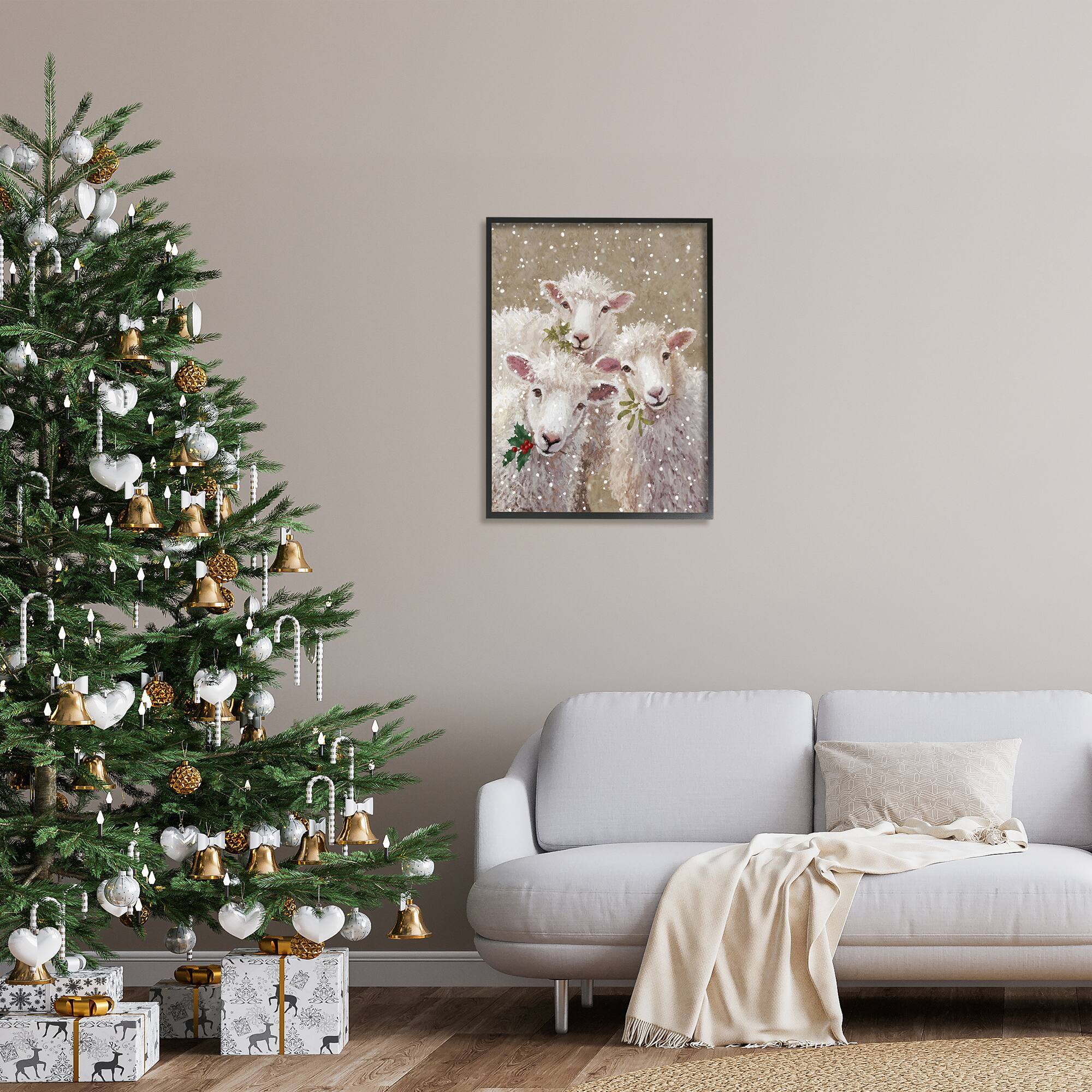 Stupell Industries Winter Sheep Trio Farm Animals Framed Giclee Art