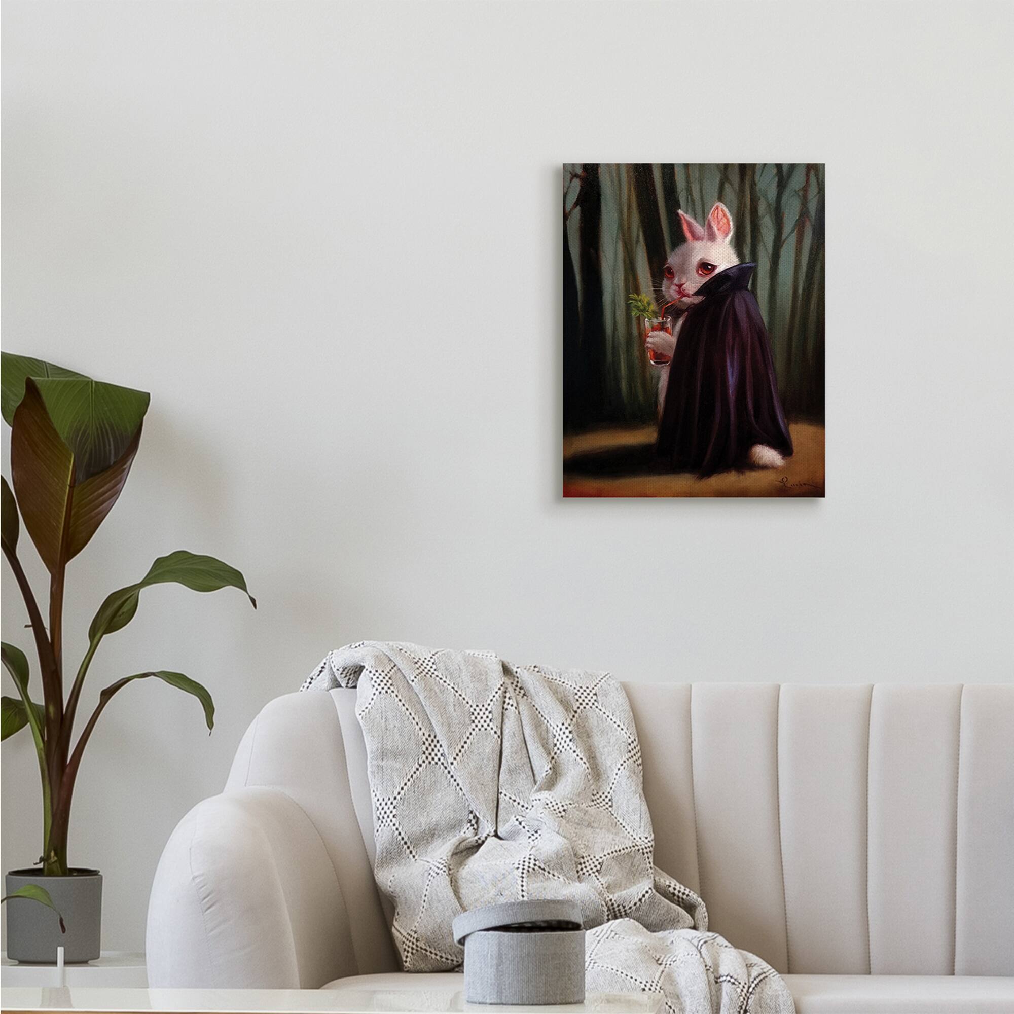 Stupell Industries Vampire Rabbit Drinking Bloody Mary Dark Forest Canvas Wall Art