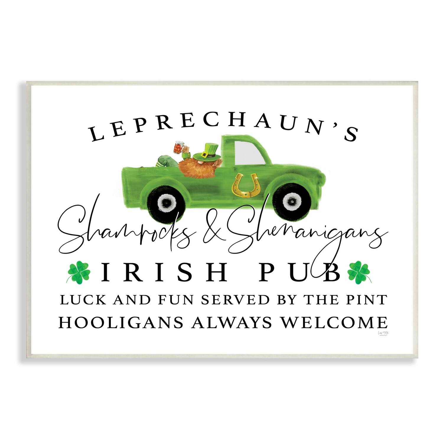 Stupell Industries Irish Pub Whimsical Leprechaun Green Shamrock Details Canvas Wall Art