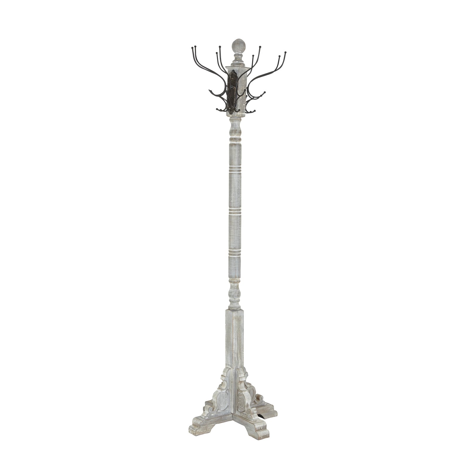 74" Gray Wood & Metal Farmhouse Coat Rack