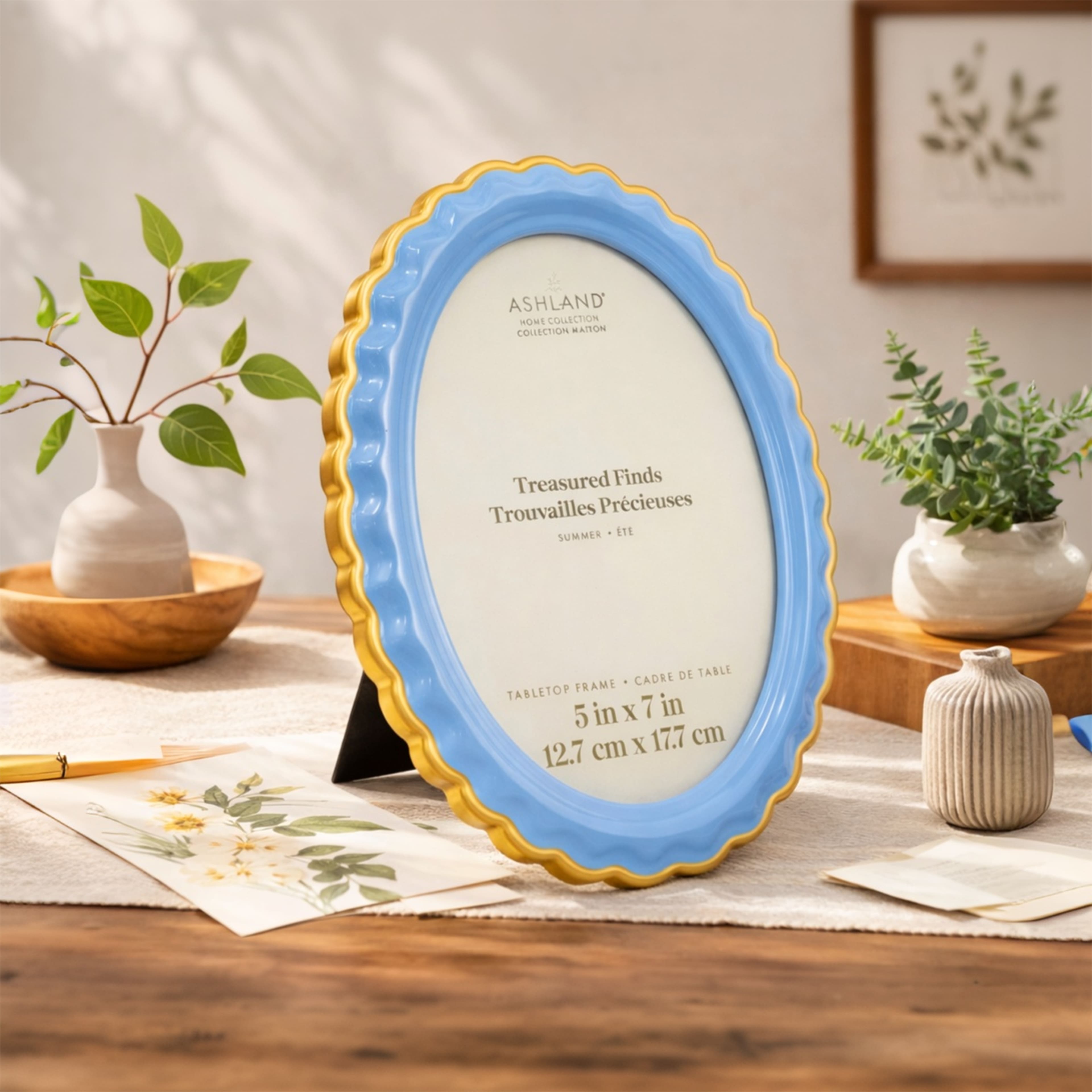 5" x 7" Blue & Gold Oval Tabletop Frame, Treasured Finds by Ashland®