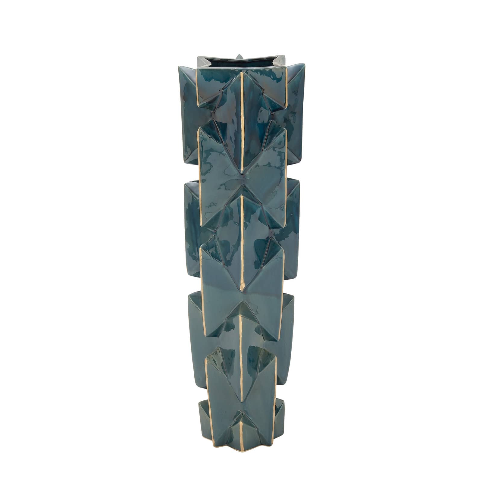 27" Blue Stoneware Modern Vase