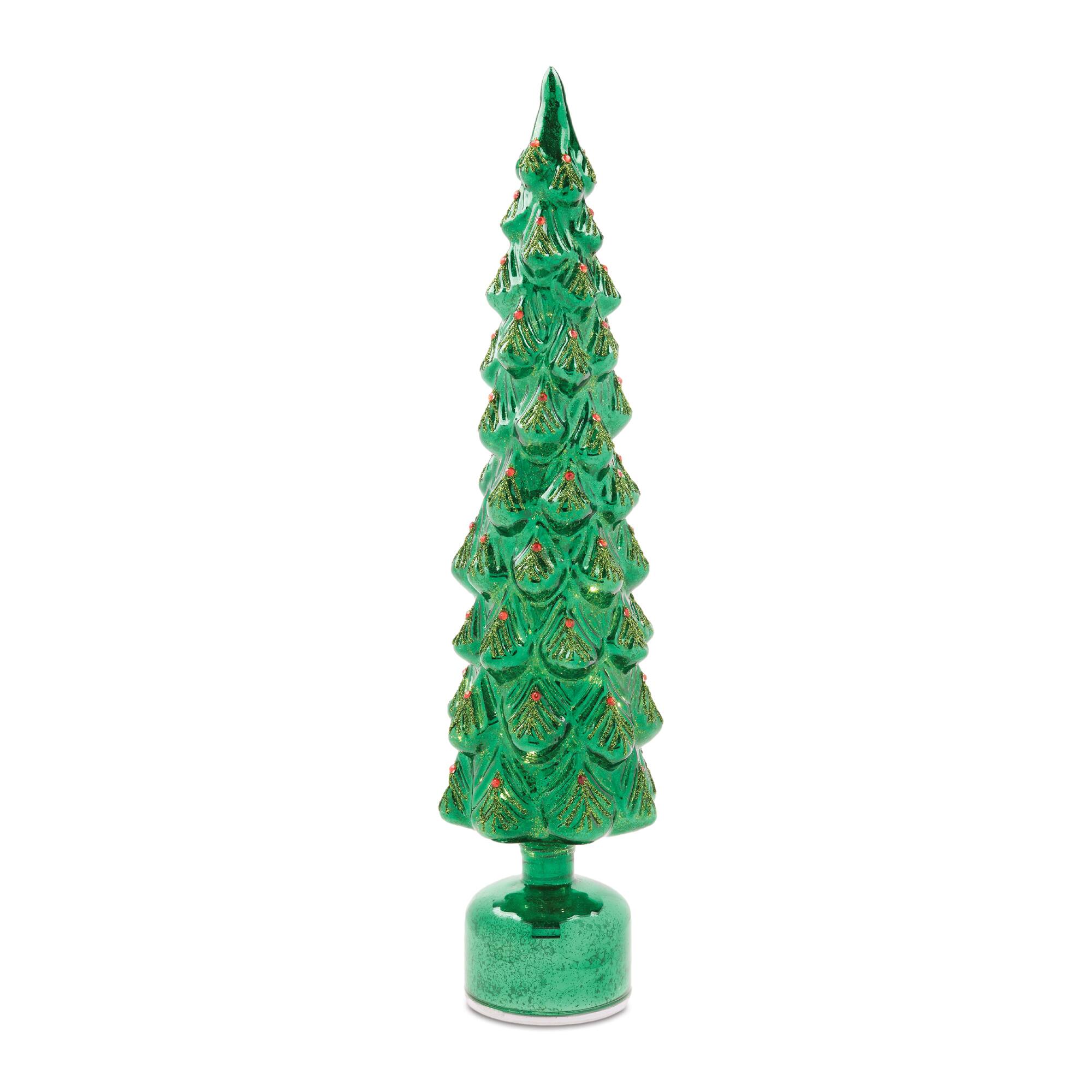 Melrose Green Rotating LED Glass Christmas Tree Set