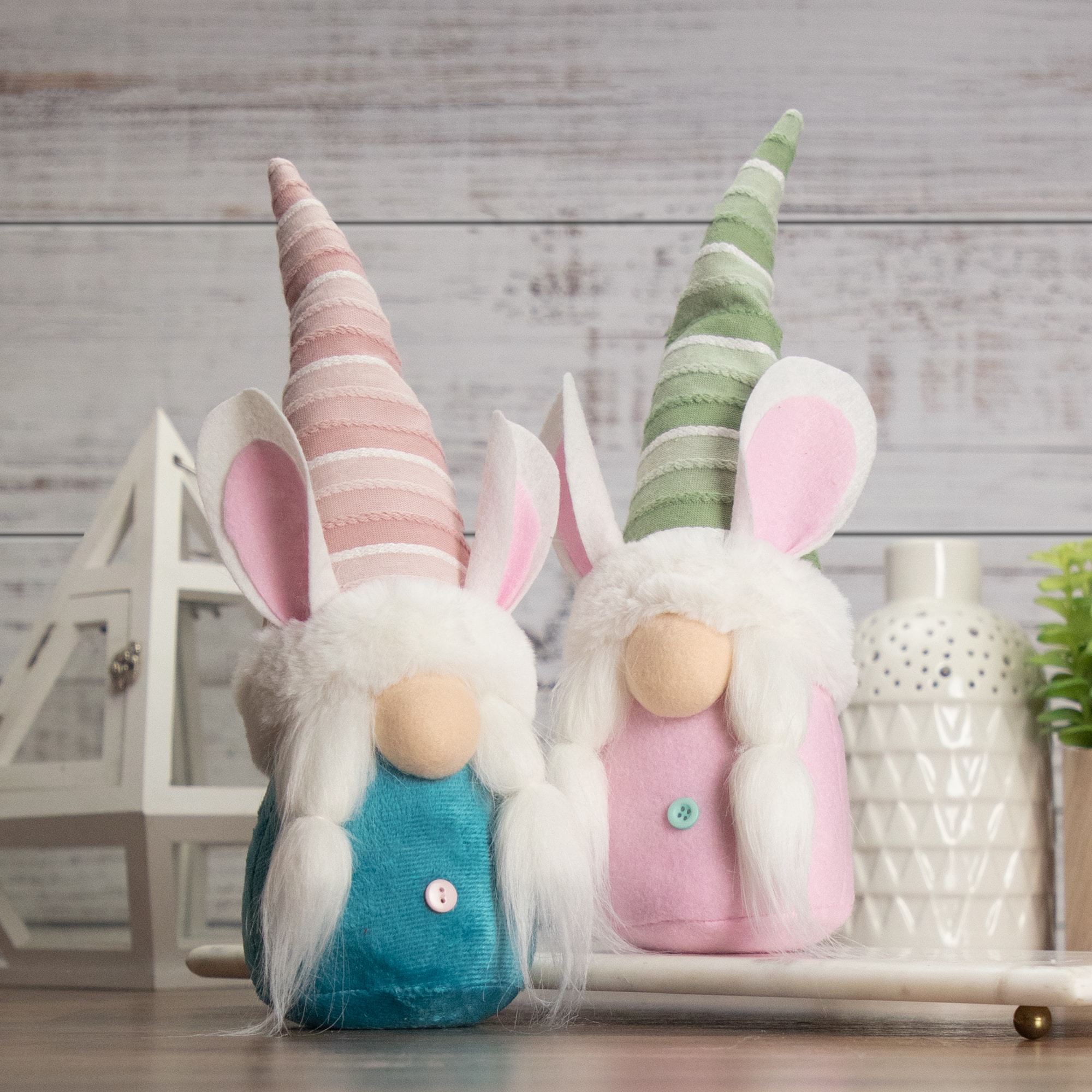13" Pink and Green Girl Easter Bunny Gnome