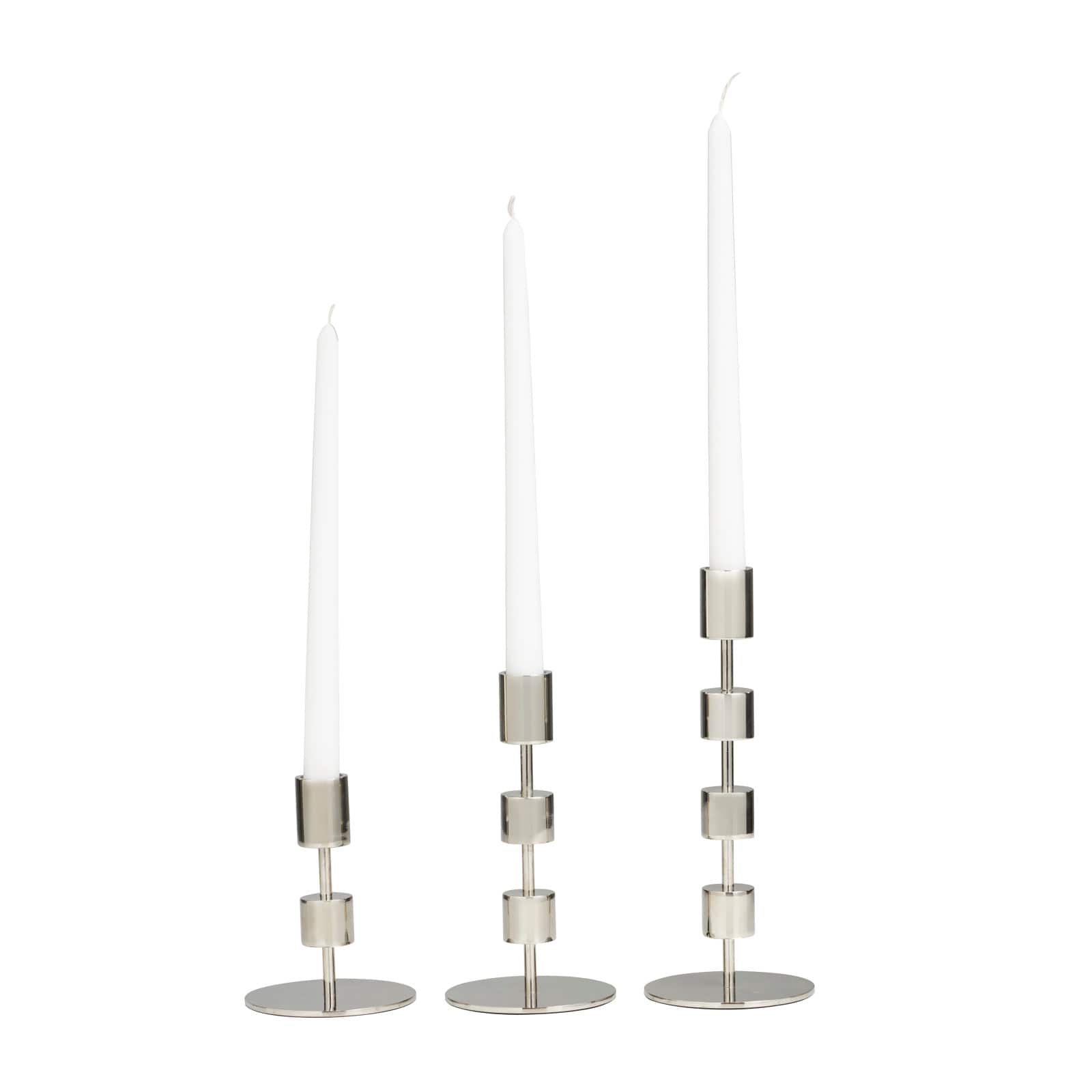 Silver Aluminum Floating Block Abstract Candle Holder with Rounded Base Set