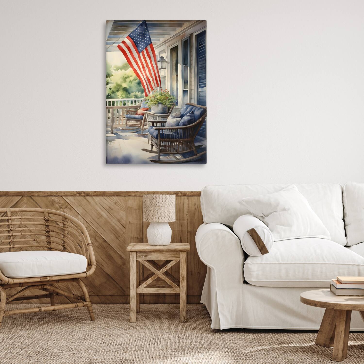 Stupell Industries Porch with American Flag Canvas Wall Art