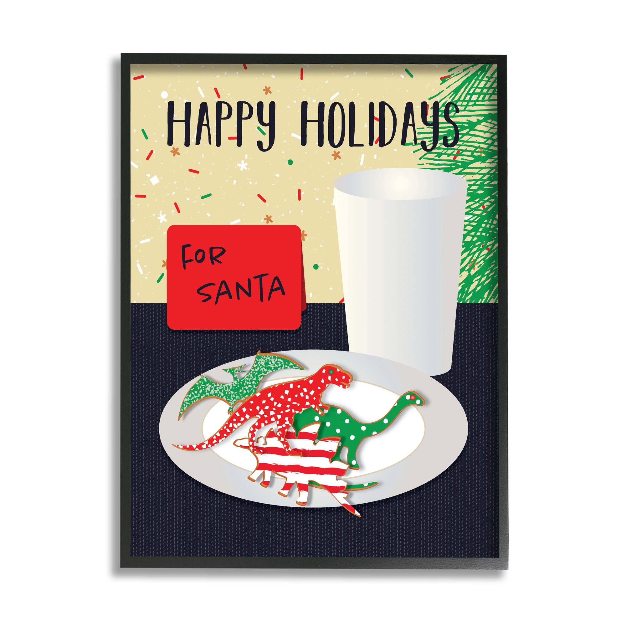 Stupell Industries Happy Holidays Dinosaur Santa Cookies Framed Giclee Art