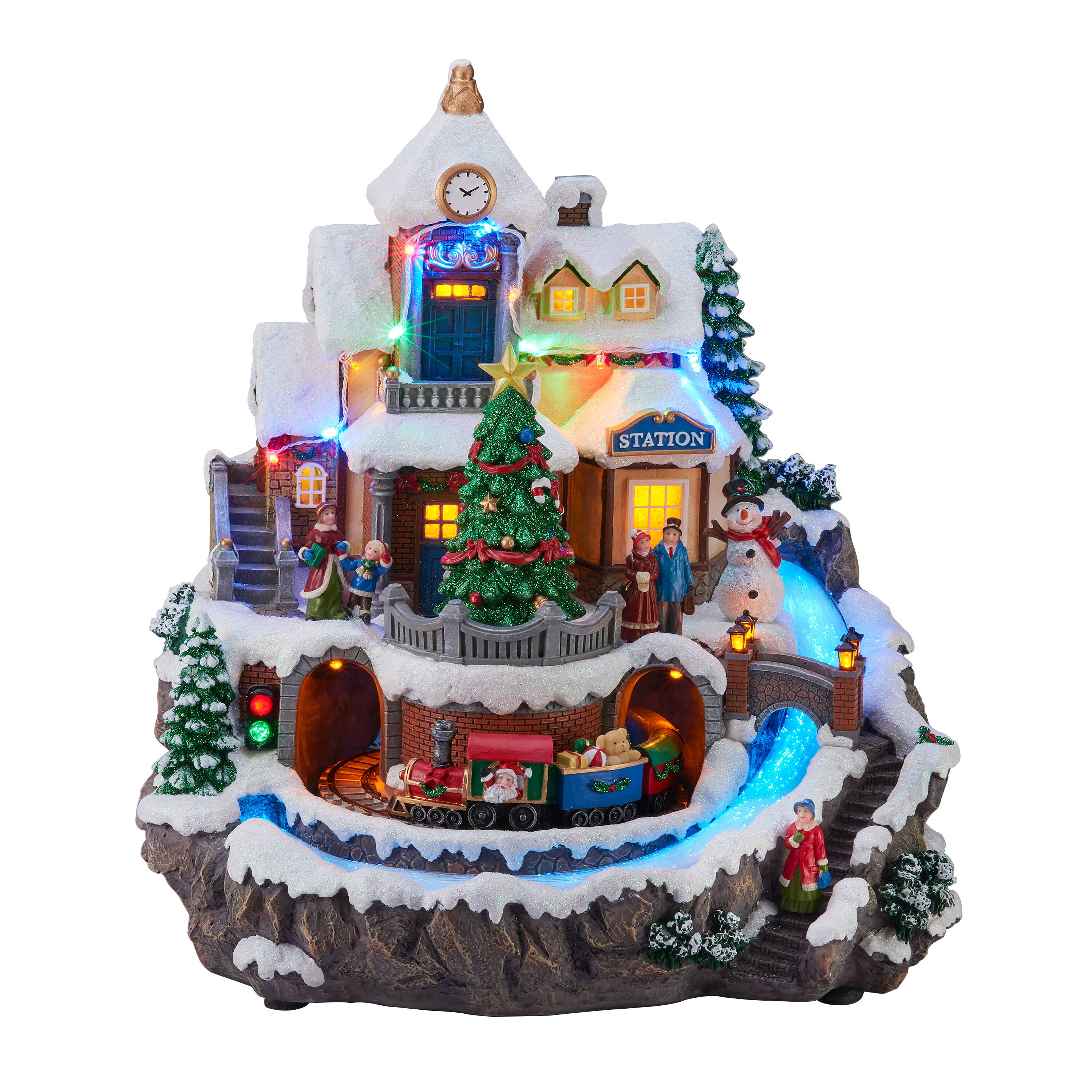 Moments in Time 13.6” Animated Tiered Mountain Vintage Train Station Décor