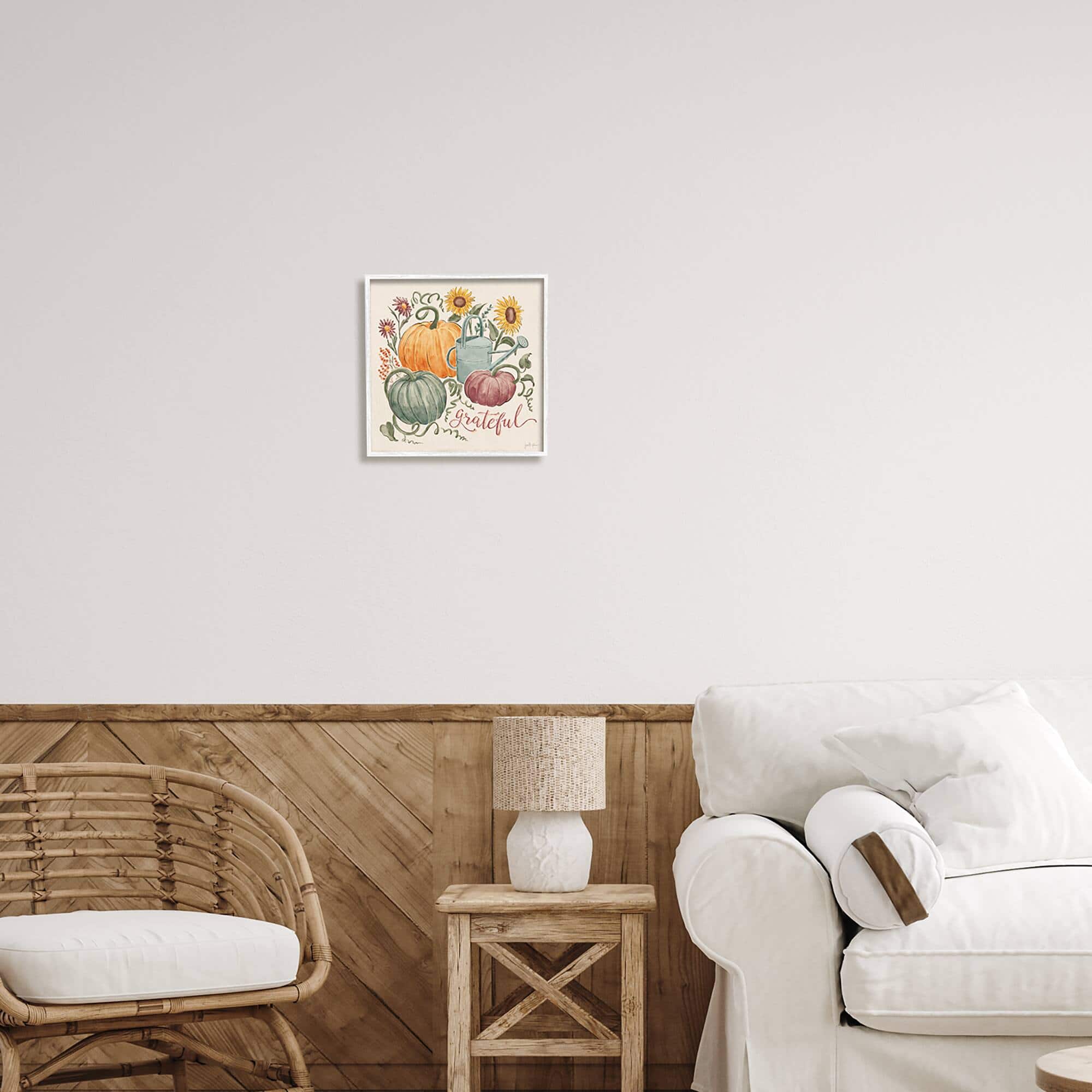 Stupell Industries Grateful Floral Fall Pumpkins Framed Giclee Art