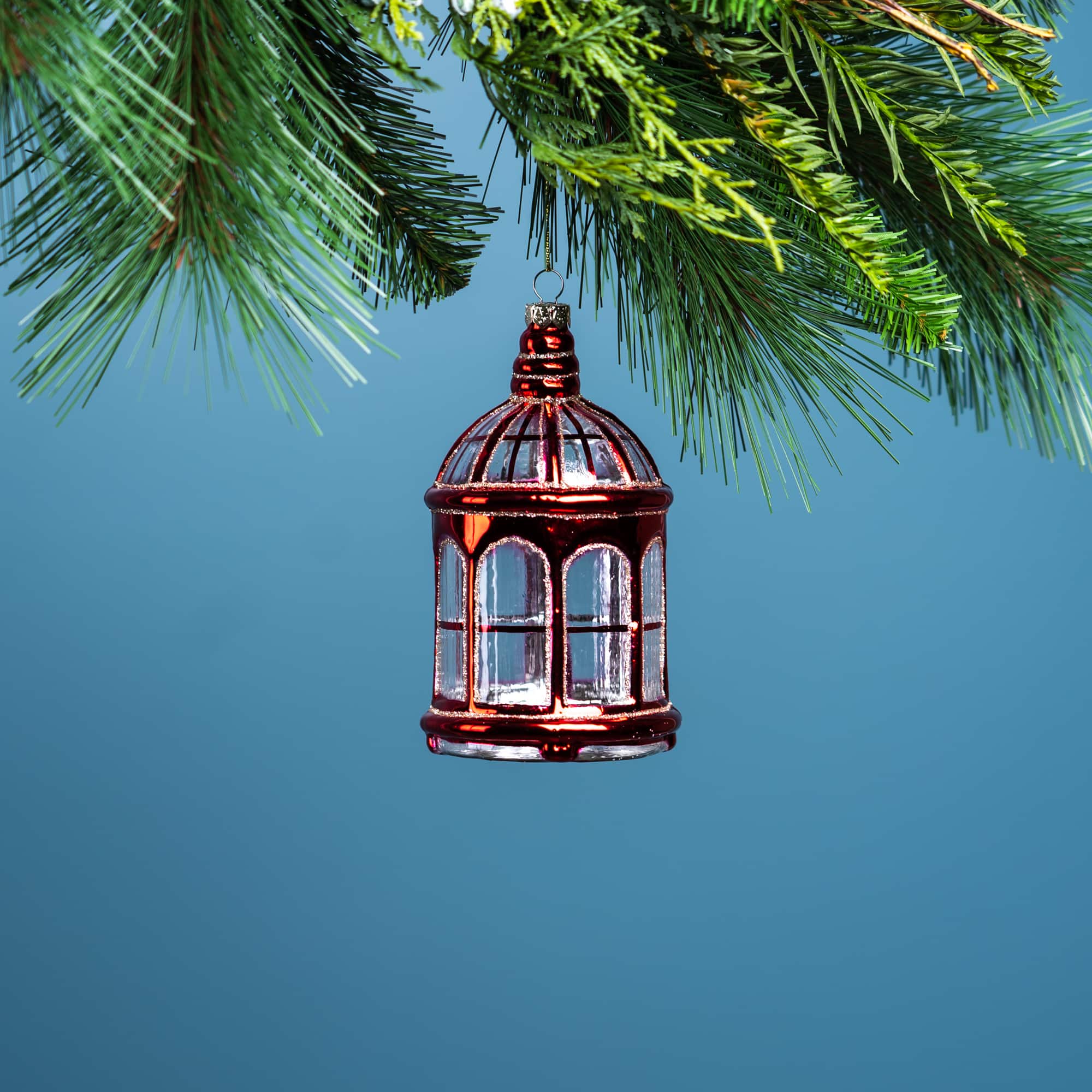 6ct. 6" Glittered Glass Lantern Ornaments
