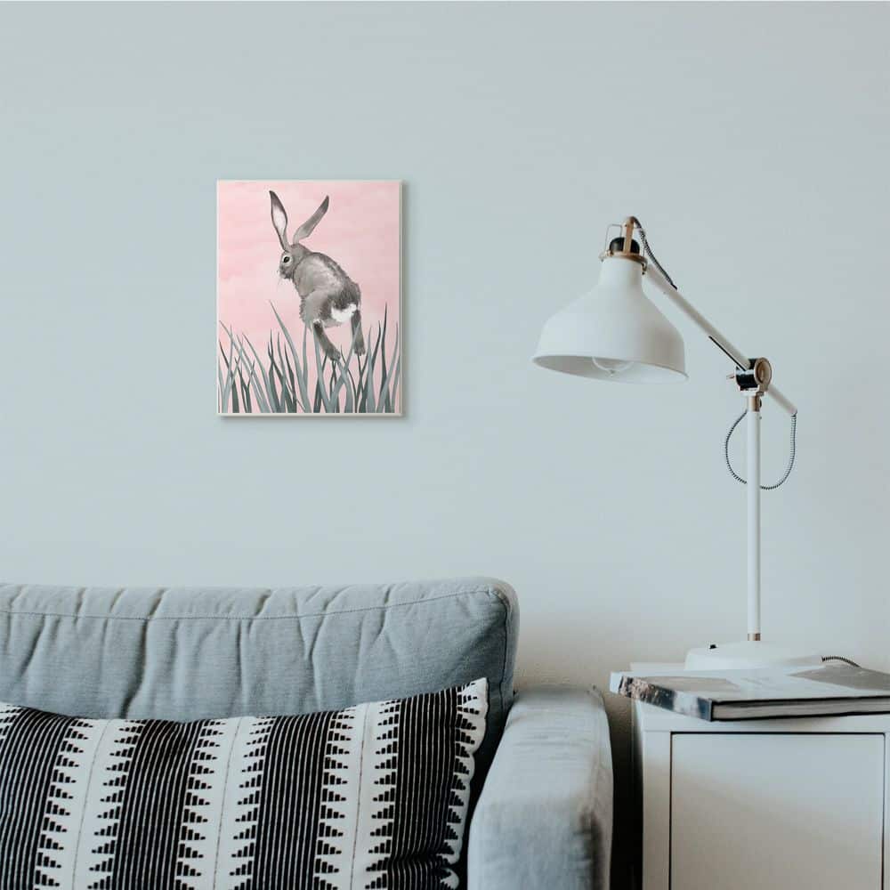 Stupell Industries Bunny Rabbit Jump Grass Pink Green Animal Painting Wall Plaque