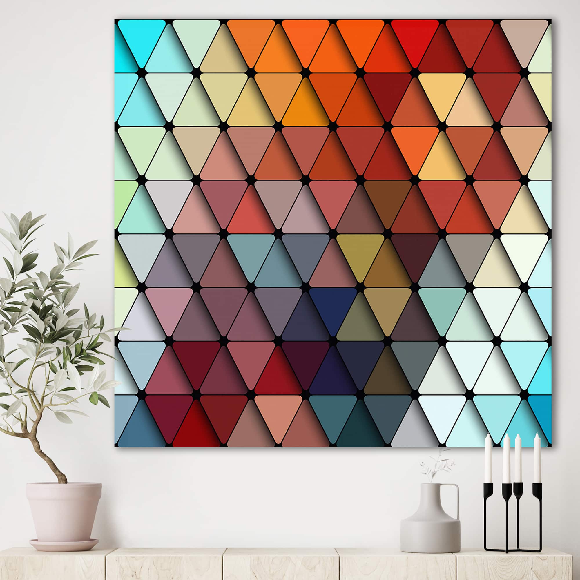 Designart - 3Dd Geometry in Shades of Blue and Red - Modern & Contemporary Premium Canvas Wall Art